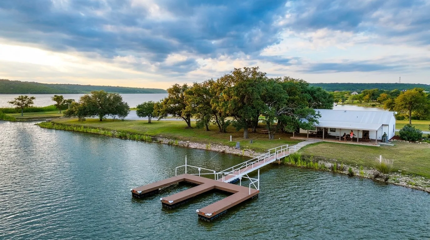 HOA Community Dock and boat house with restrooms