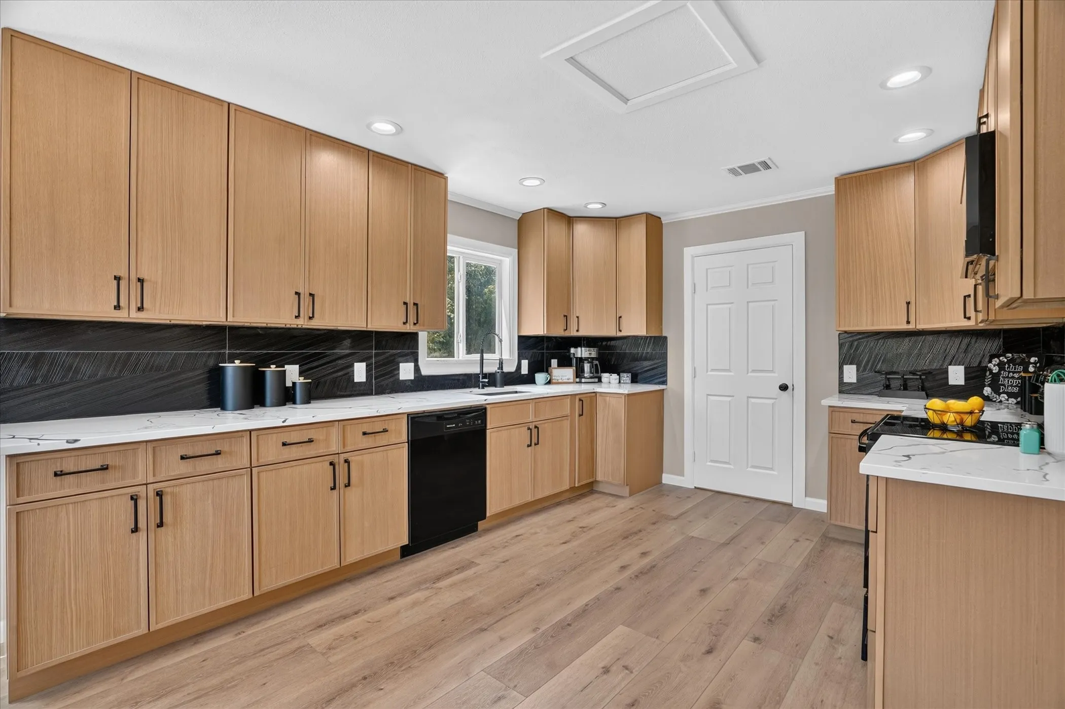 Wood-finish flooring with recessed lighting