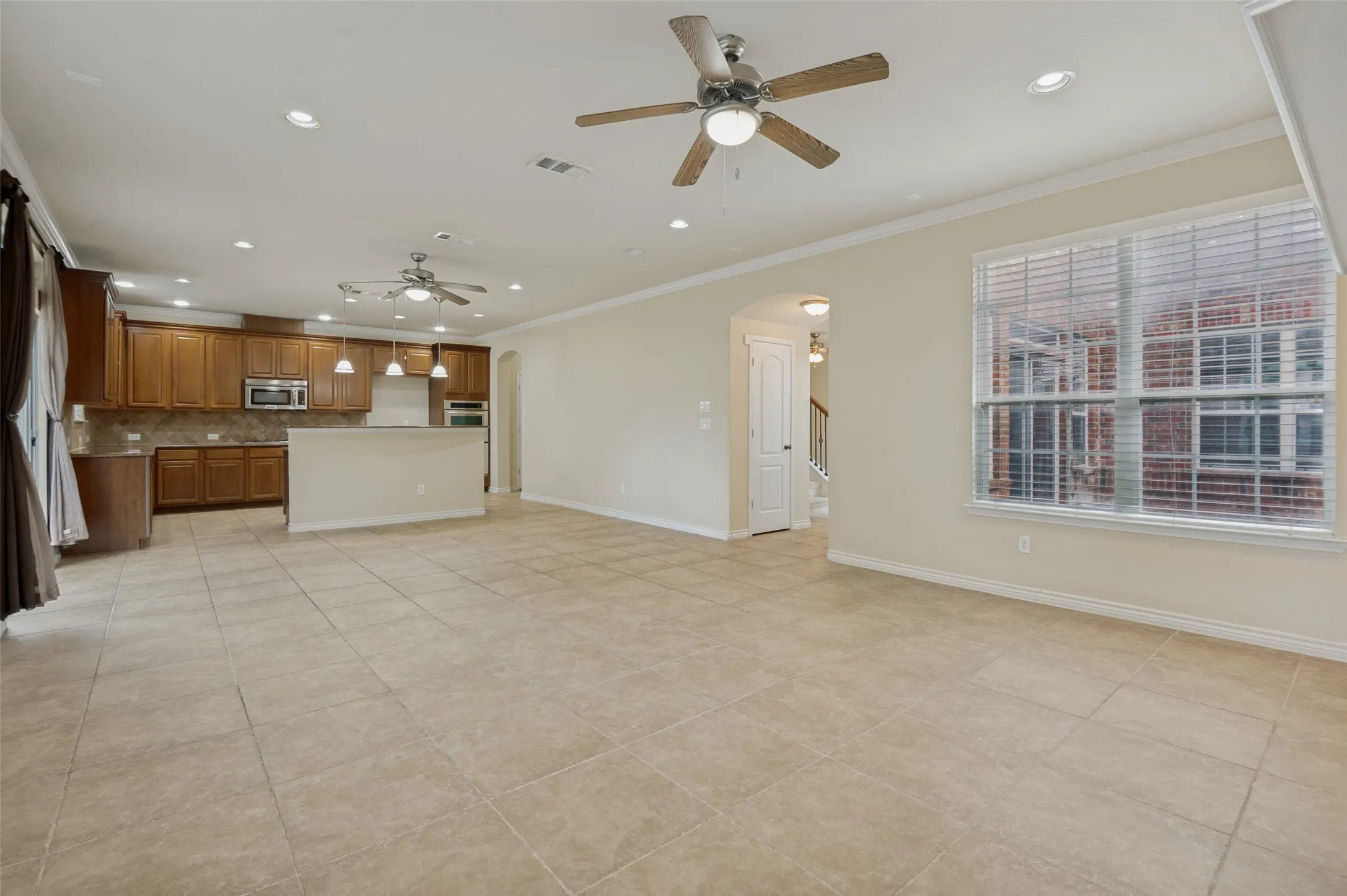 Family room view to kitchen
