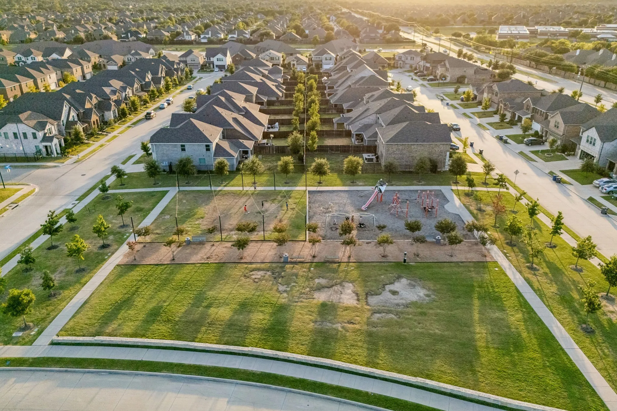 Aerial perspective showcases the surrounding Sachse community and convenient neighborhood setting.