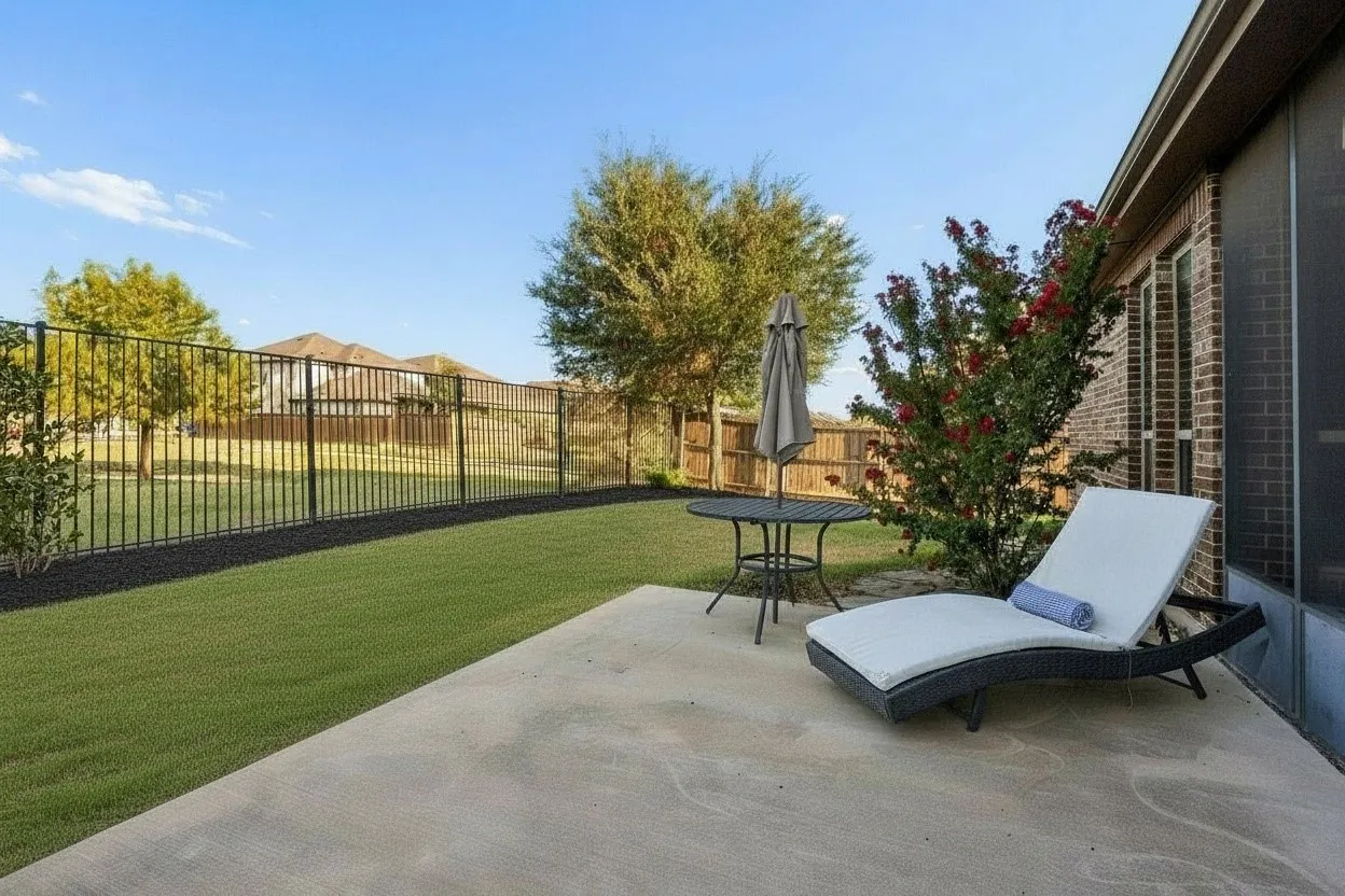 Enjoy an open greenbelt view, wrought iron rear fencing and extended patio space for outdoor living and entertaining.