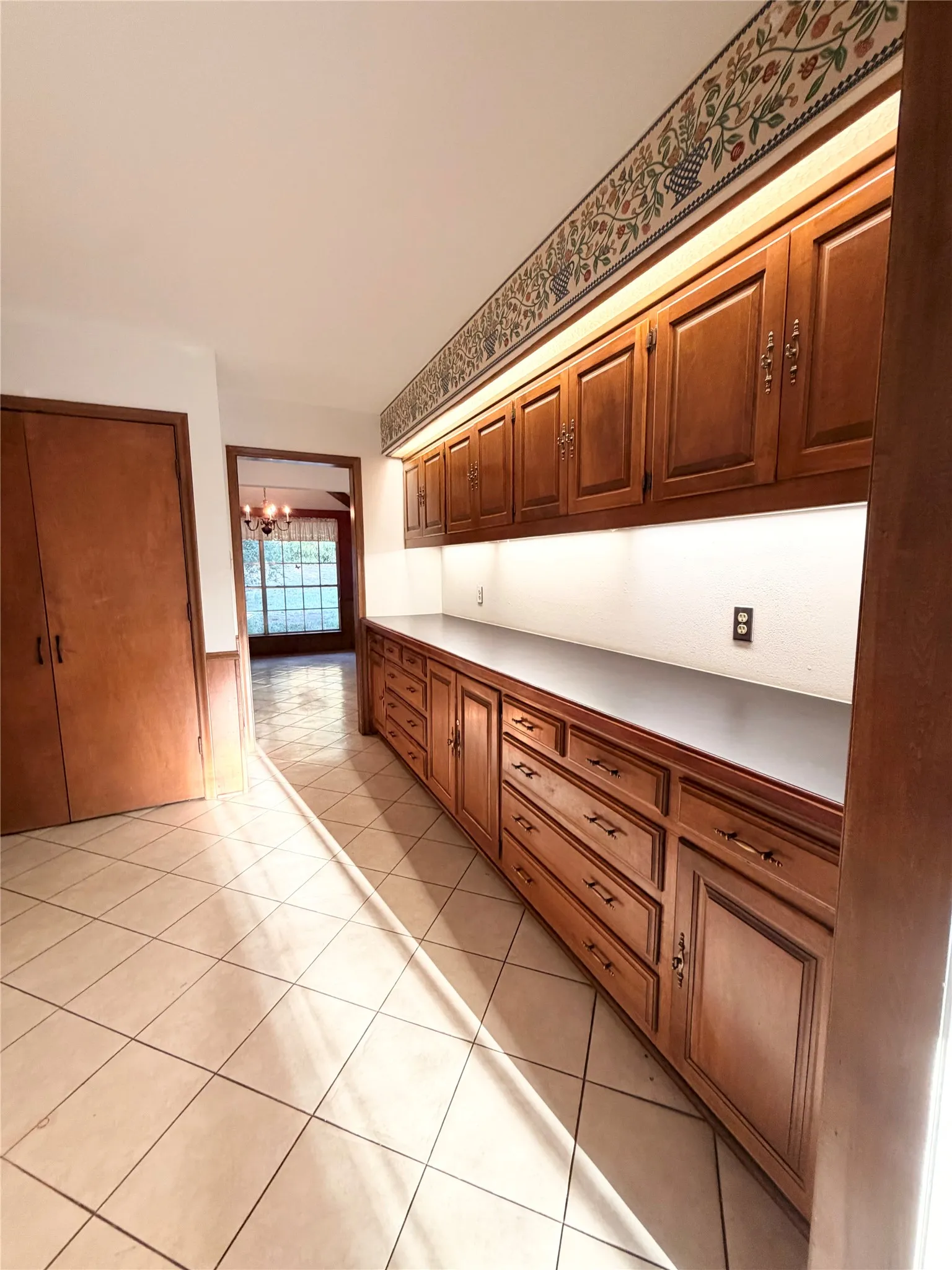 Kitchen with very large hosting bar top with tons of storage