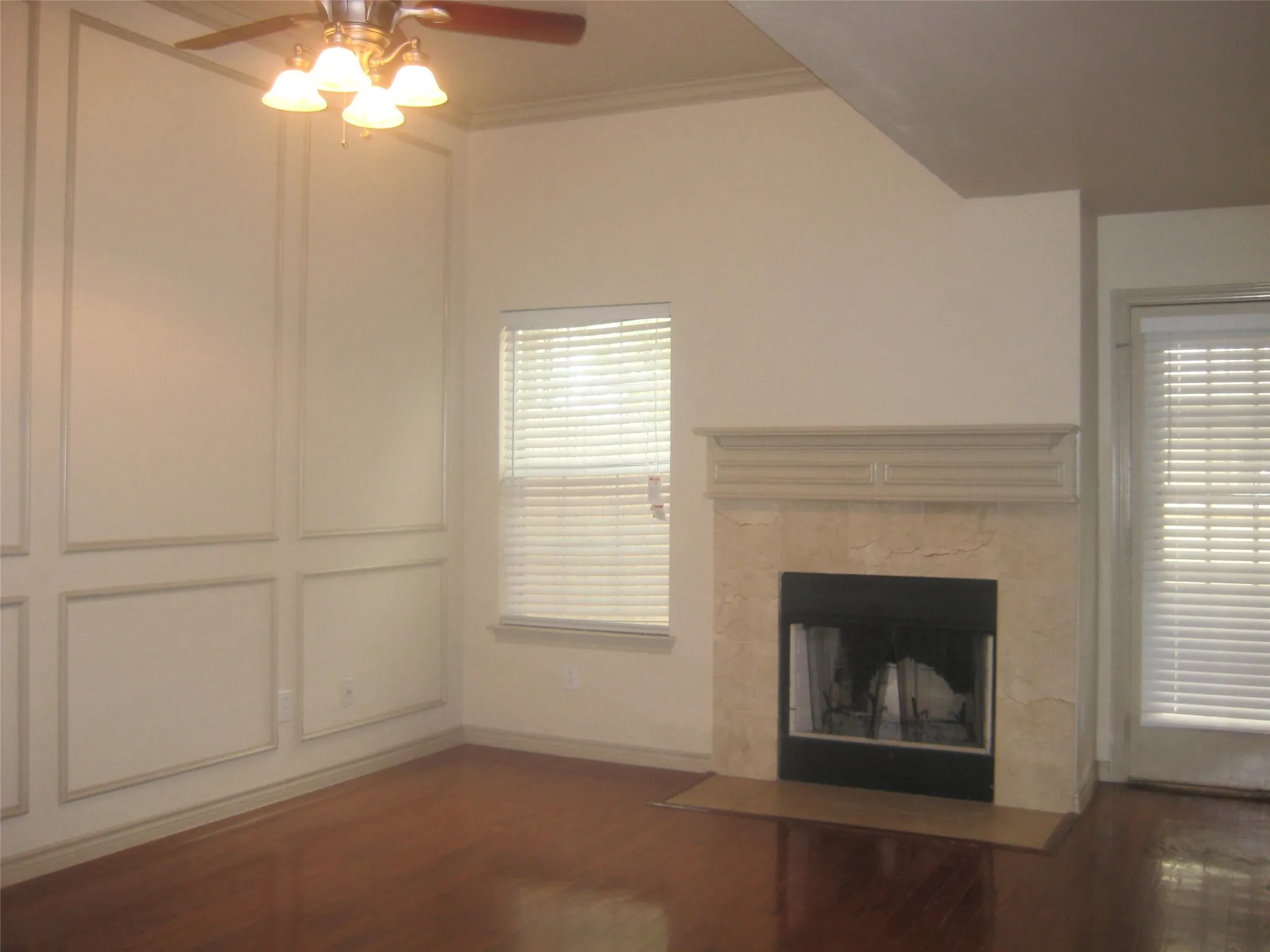 Wood burning fireplace and chair molding