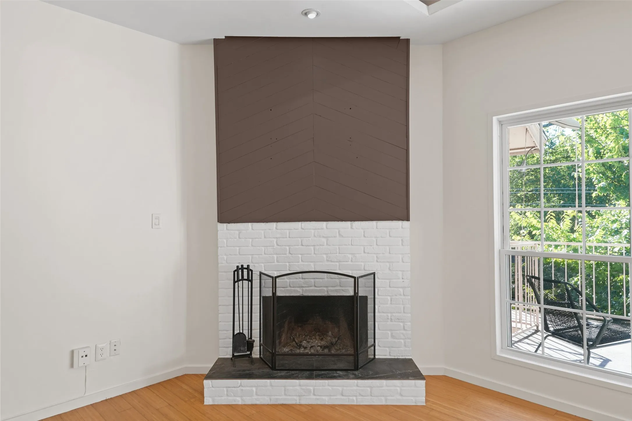 View of beautiful fireplace