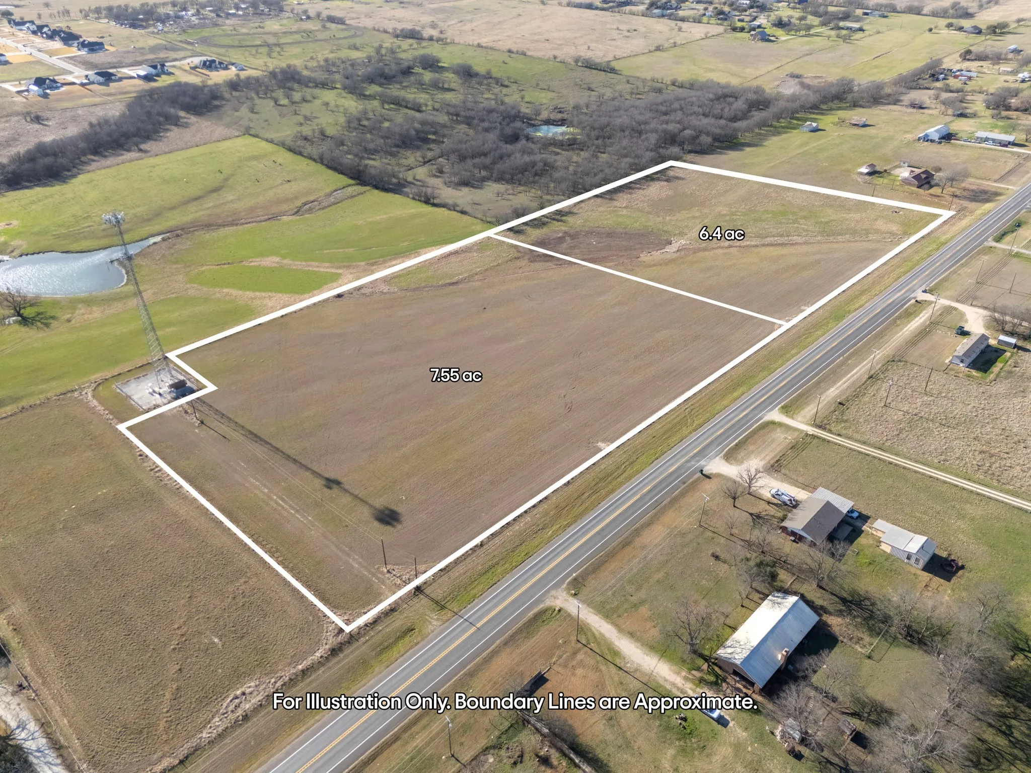 Expansive land parcel featuring 7.55 acres and an additional 6.4 acres
