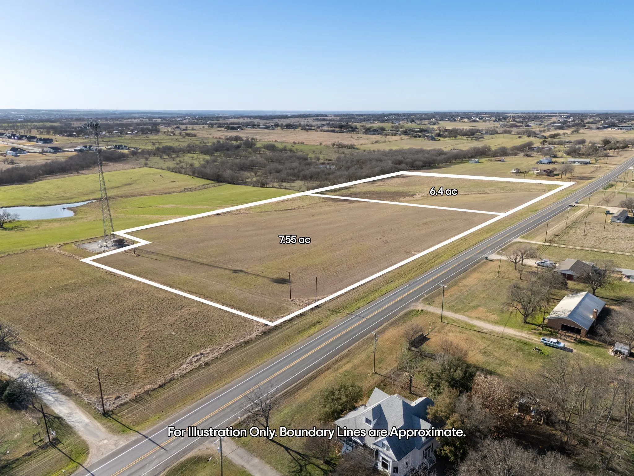 Expansive undeveloped land featuring a cleared, level terrain, direct road frontage, and a substantial 7.55-acre parcel