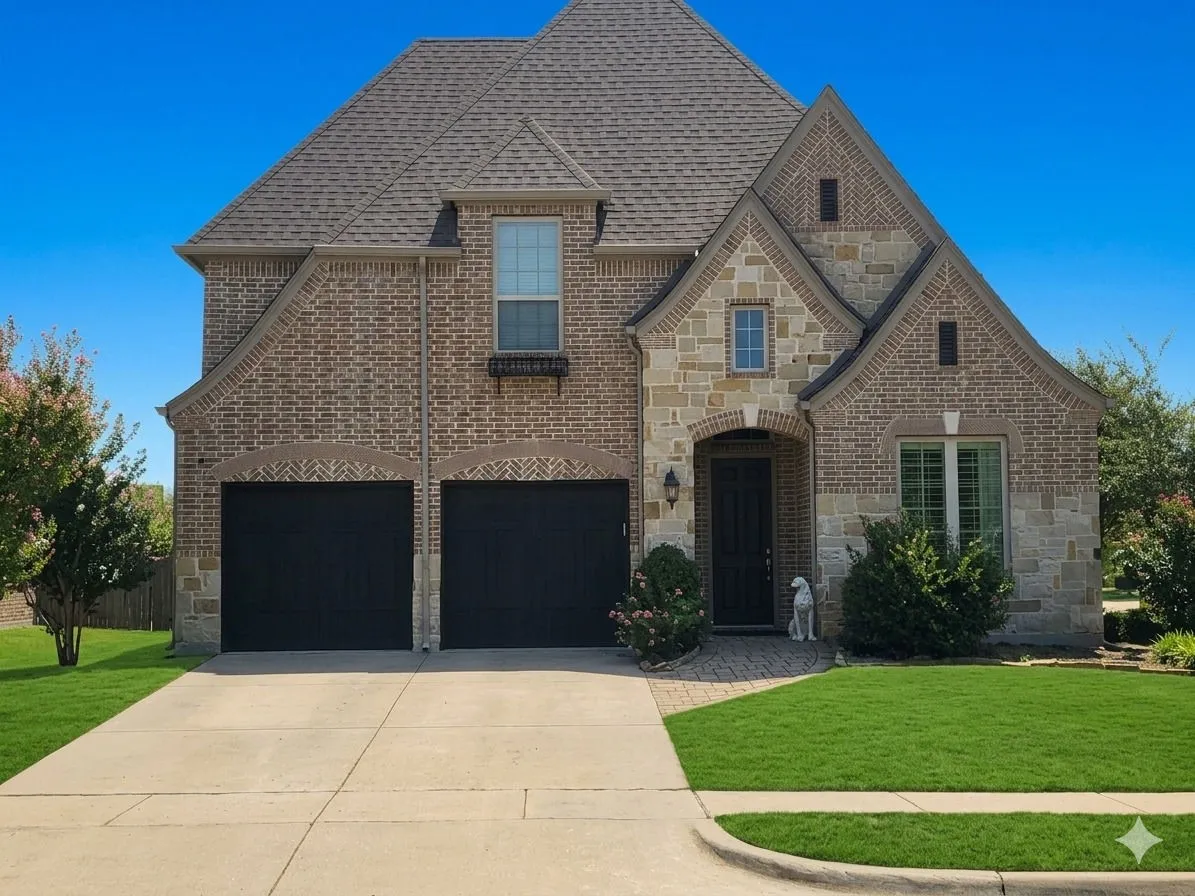 Brick and stone exterior with a gabled roof