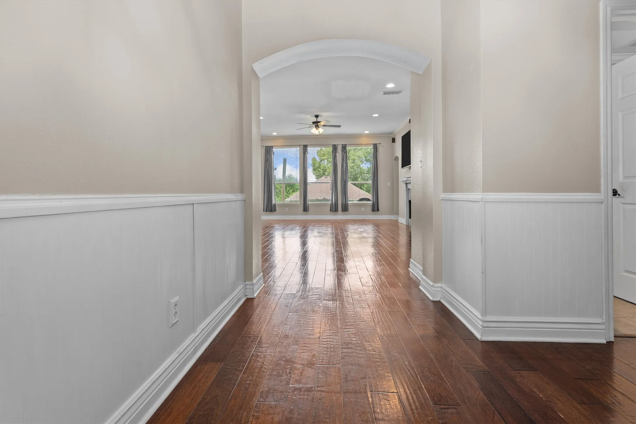 Wood-finish flooring throughout