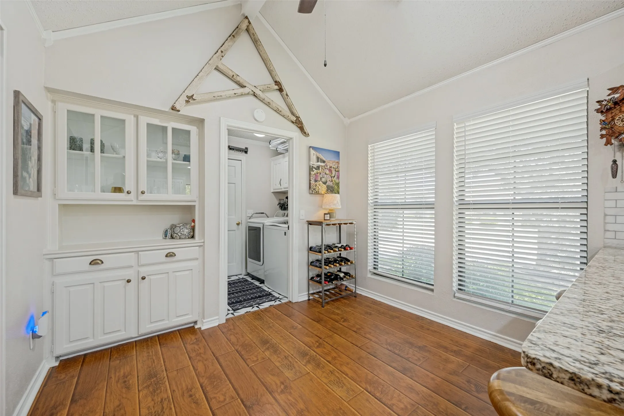 This Breakfast area is so versatile for a table OR breakfast bar stools.
