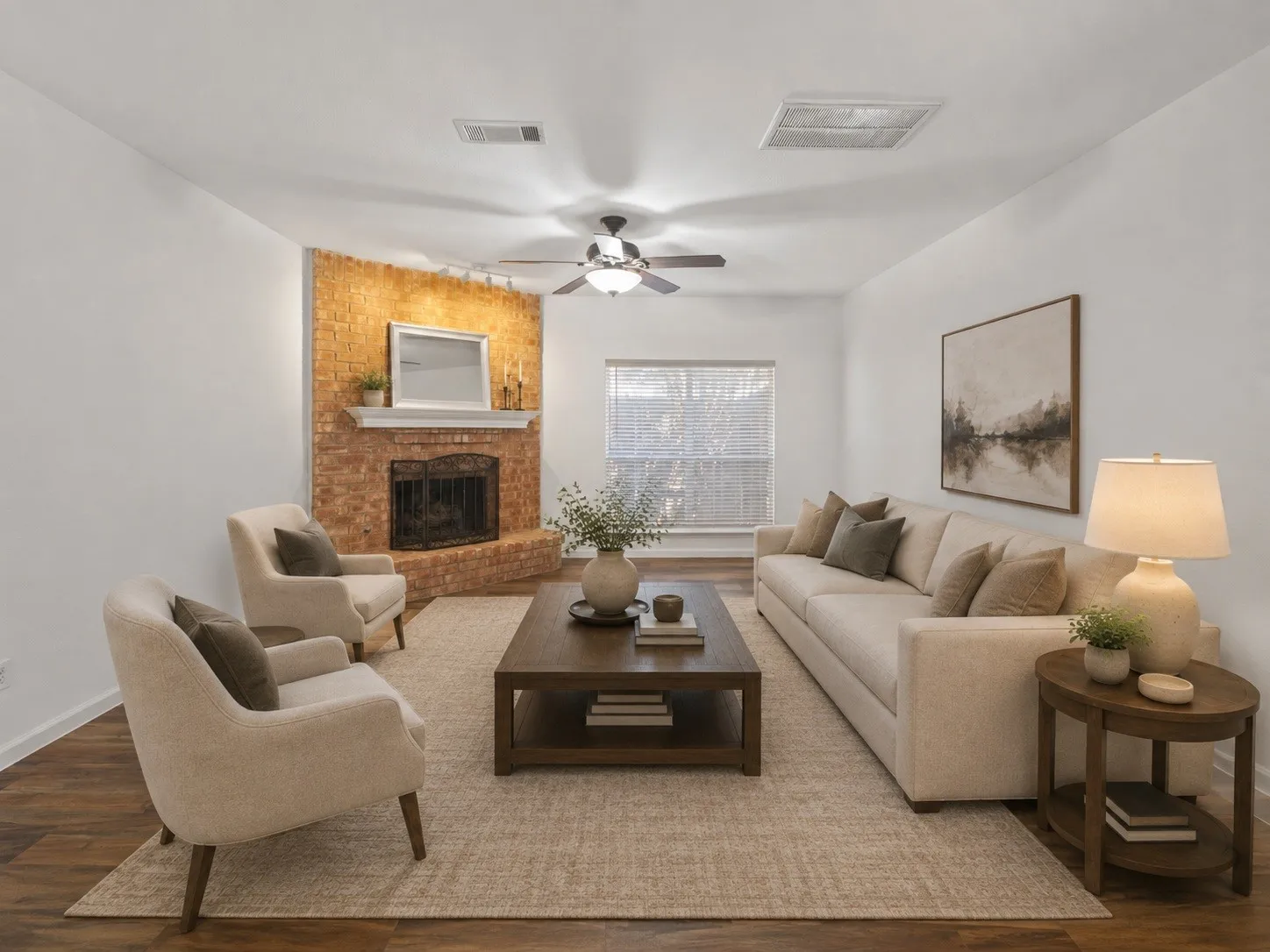 Virtually staged family room with a cozy, inviting atmosphere.