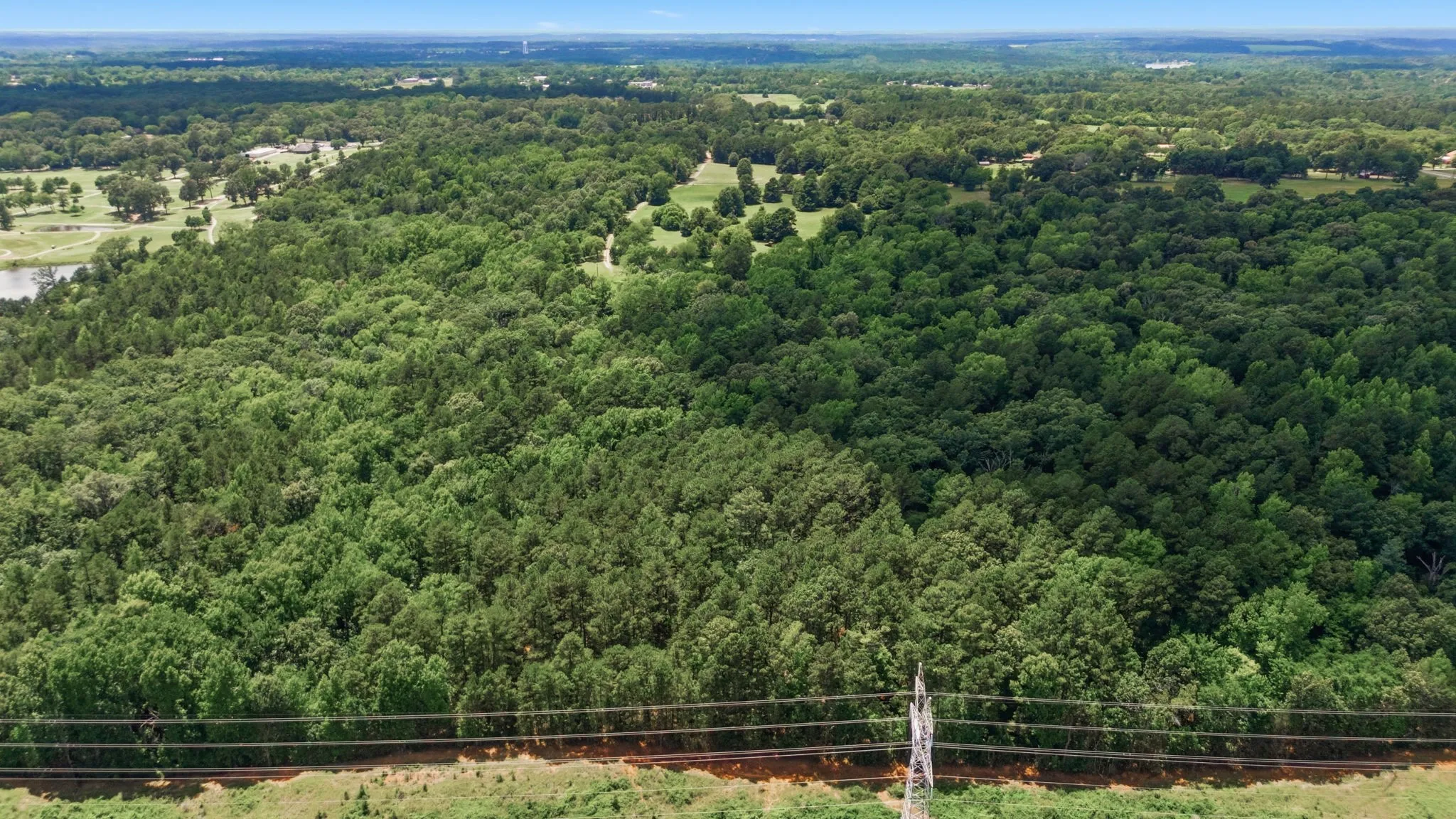 Expansive land featuring diverse tree cover and distant open fields