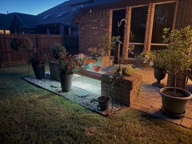 Seller installed lighting to enhance firepit