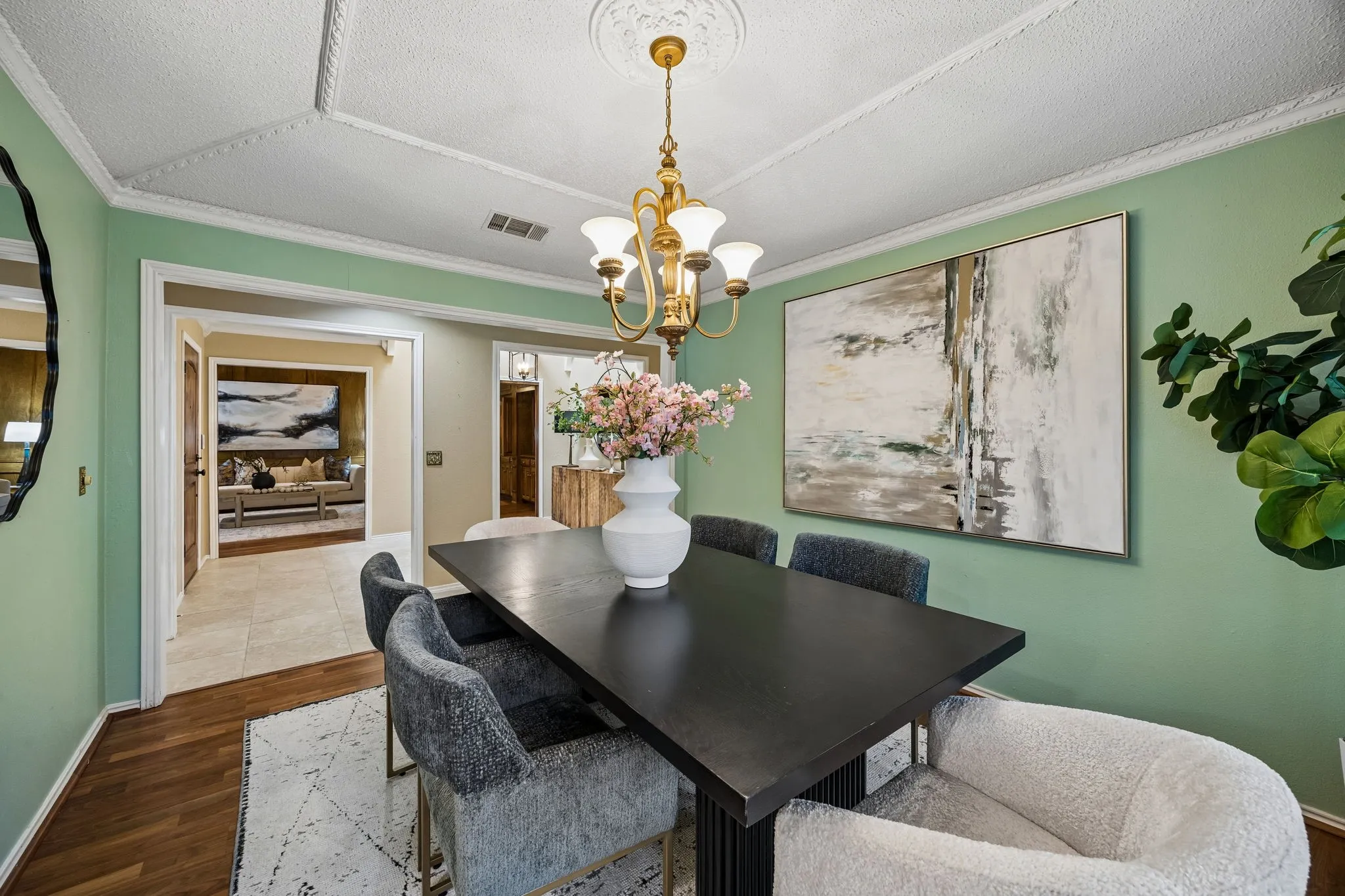 The dining room is open to the entry and across from the living room.  It also has easy access to the kitchen.