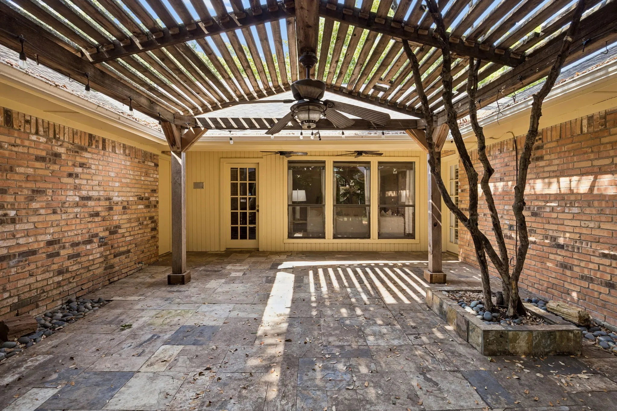 The back patio offers a great place to entertain.