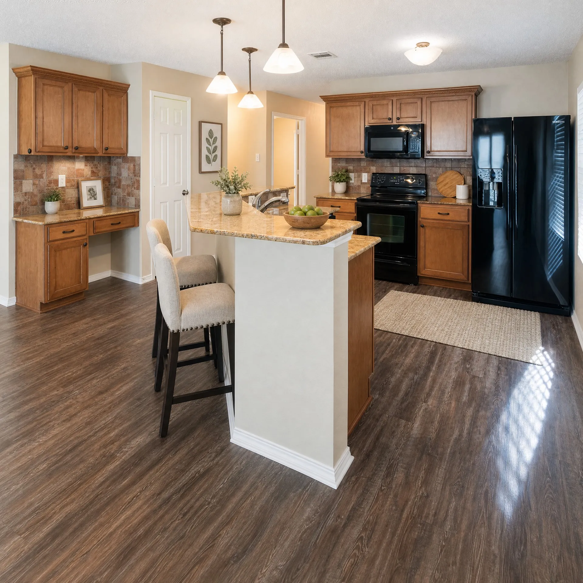 Don't miss the desk area to the side of the kitchen!