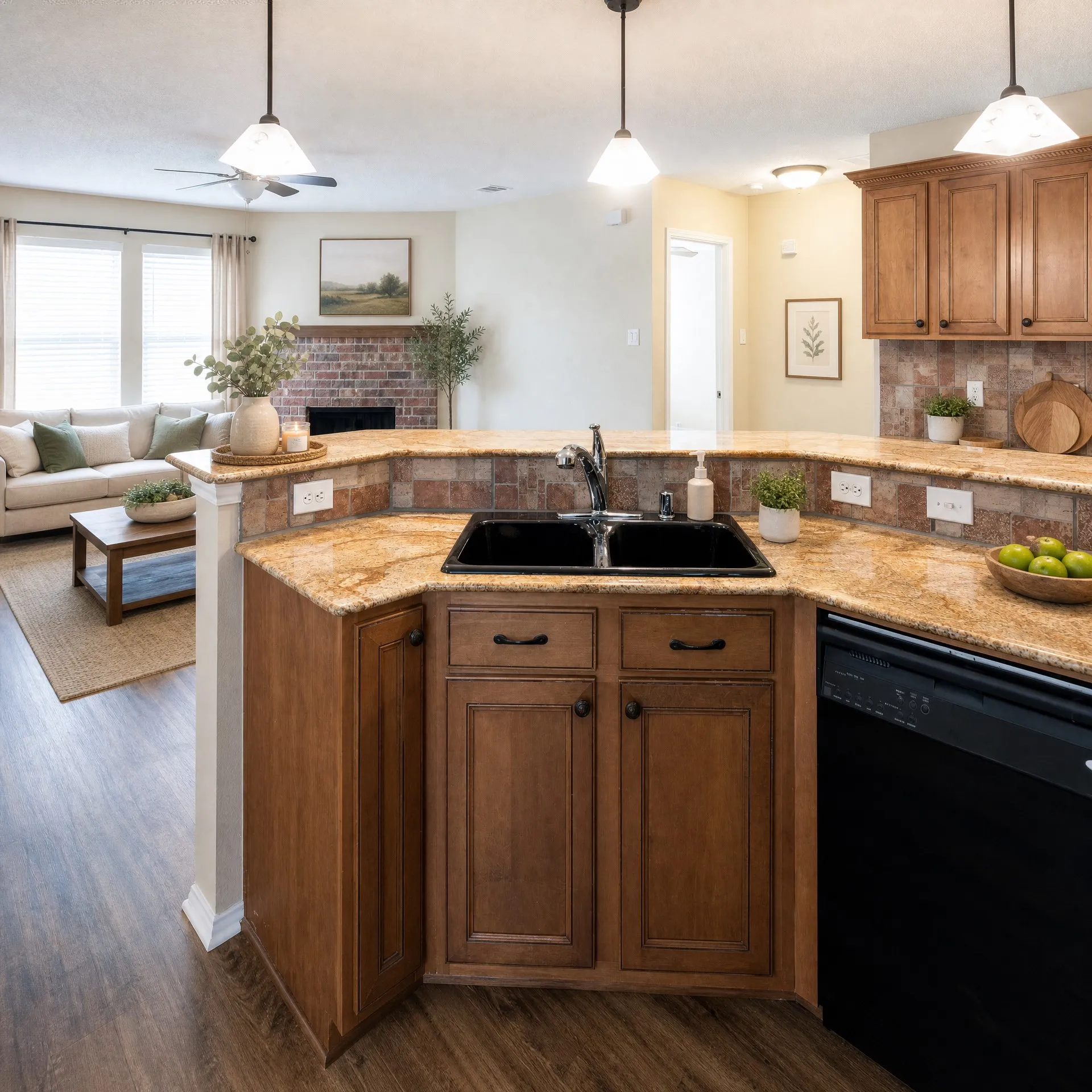 Beautiful wood cabinetry and granite countertops