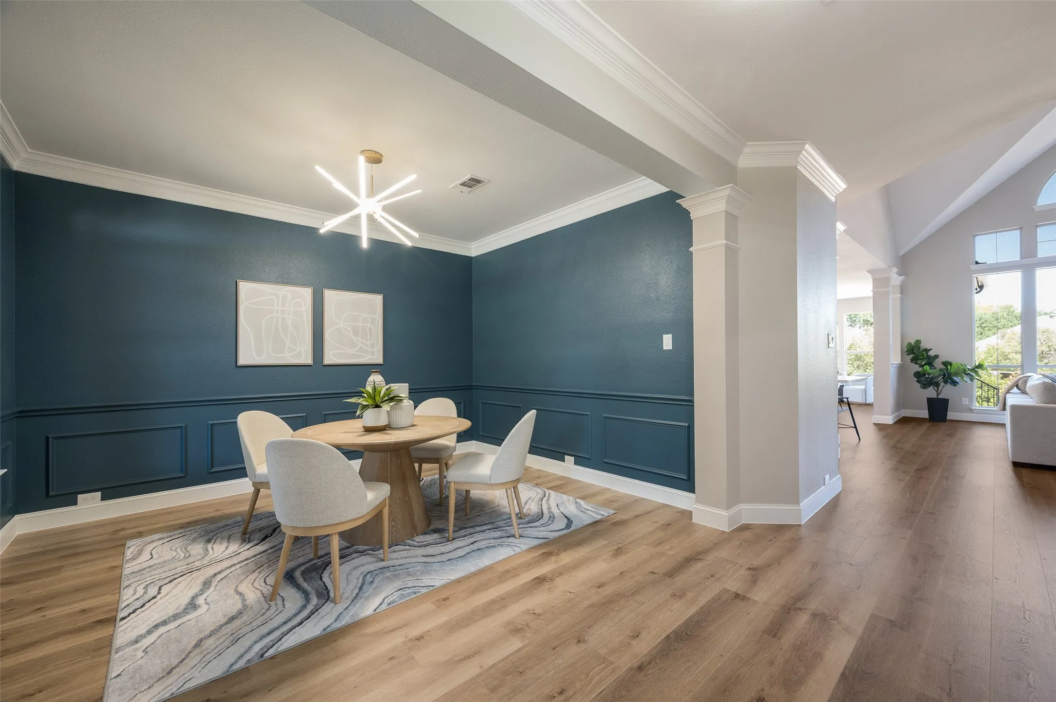 Nice open floor plan, lots of natural light and beautiful flooring.