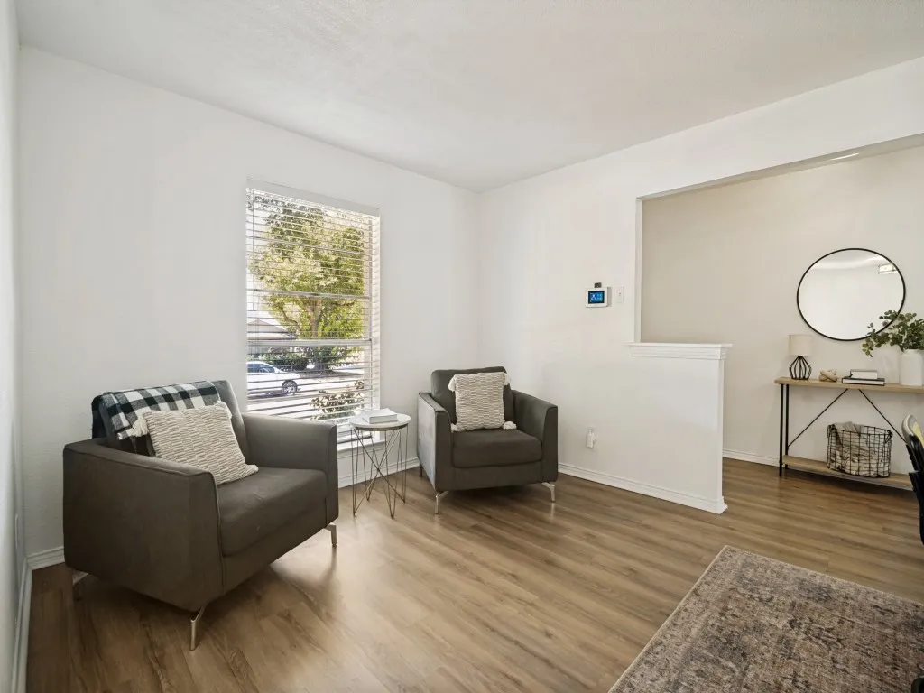 Laminate flooring throughout most of the home.