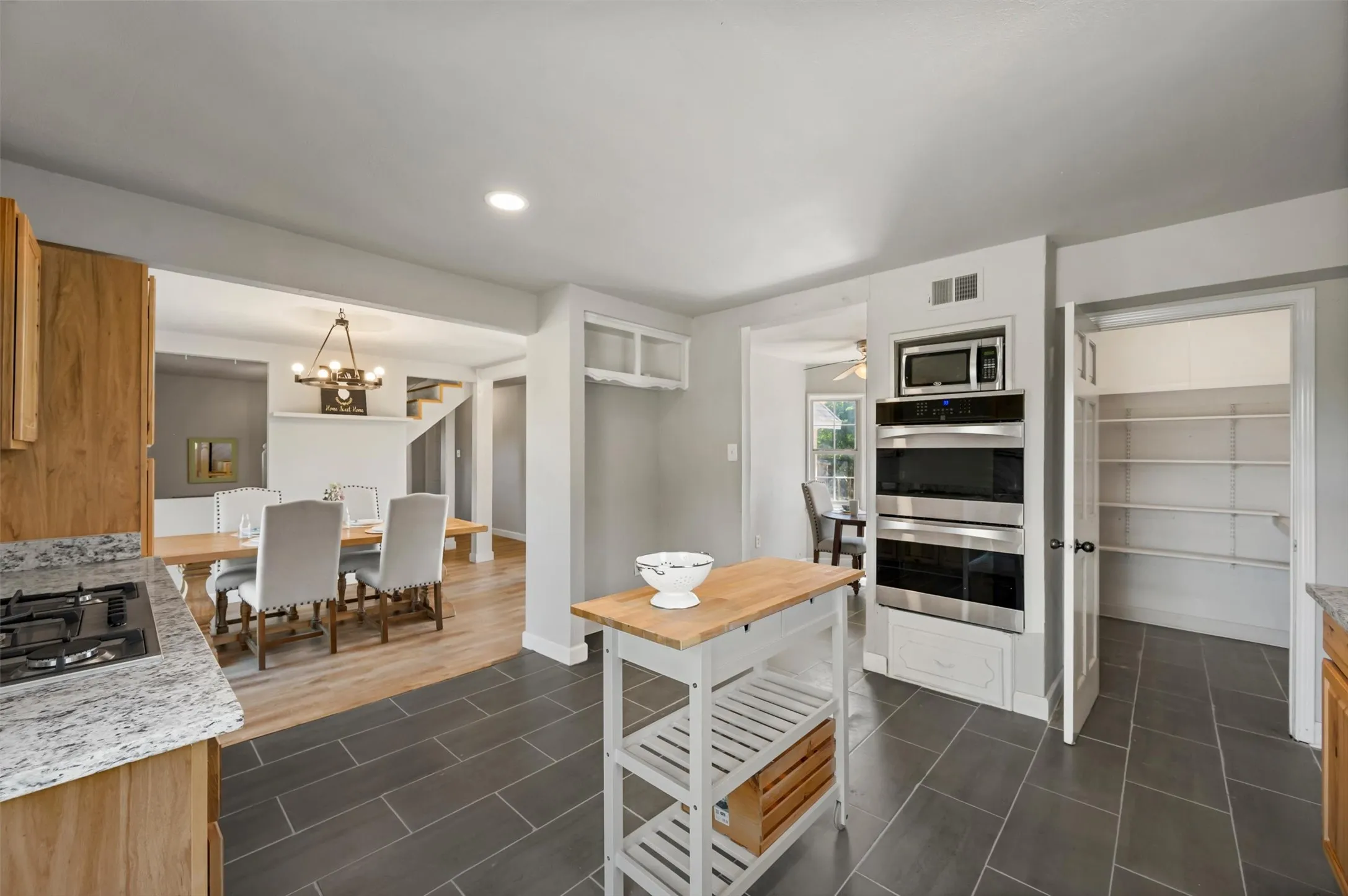 View of large pantry in kitchen.