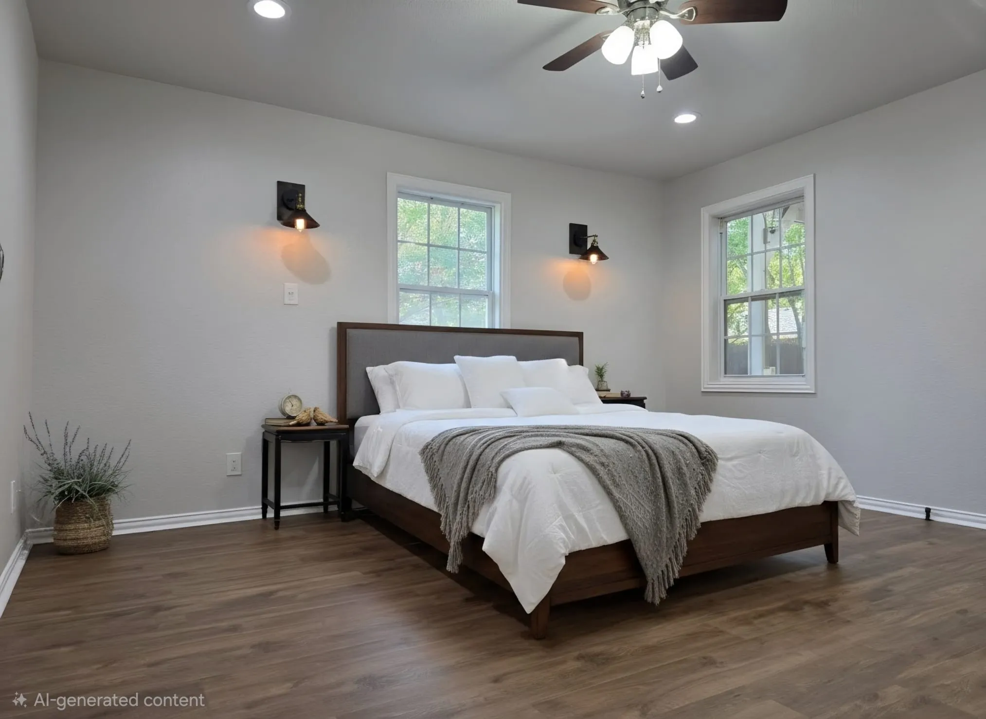 Primary Bedroom split from other bedrooms - virtually staged with a bed
