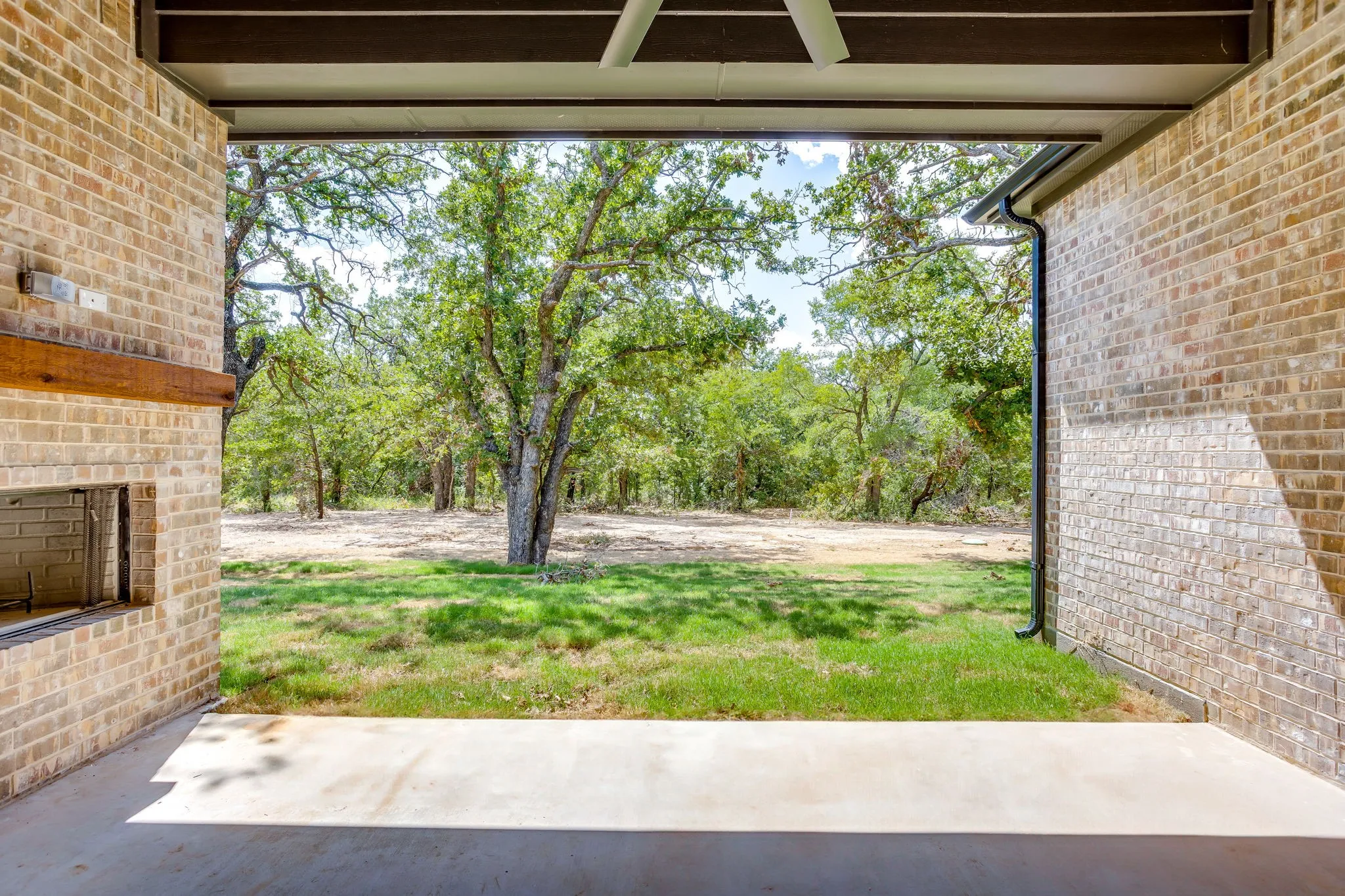 Back patio with fireplace