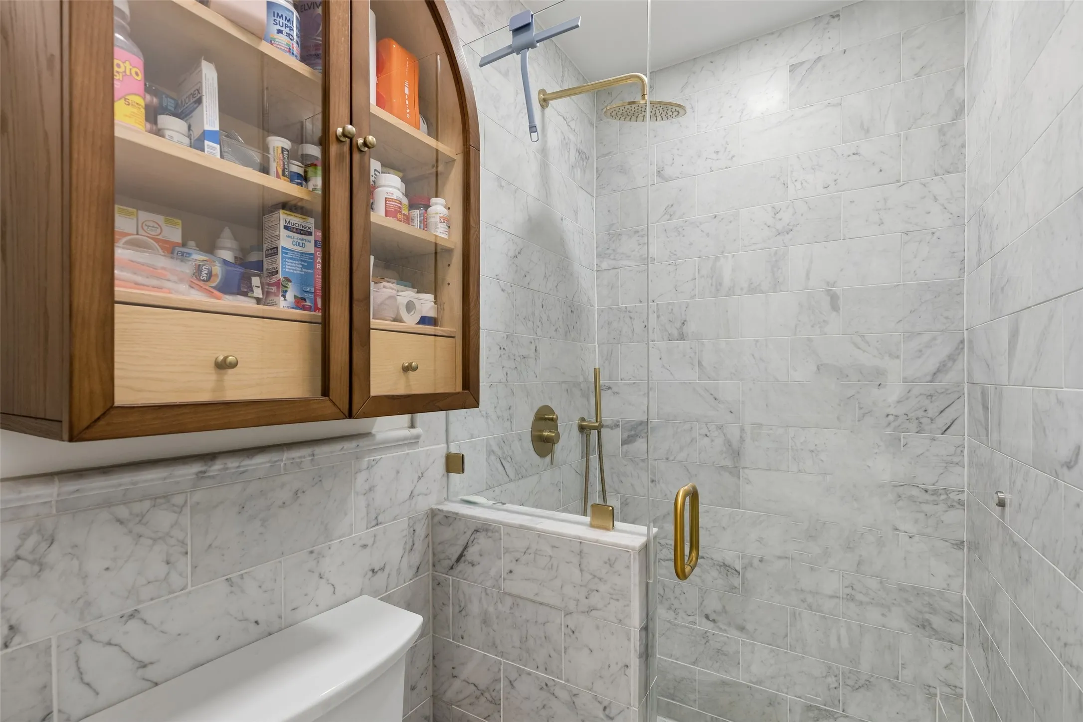 Marble shower with rainshower faucet