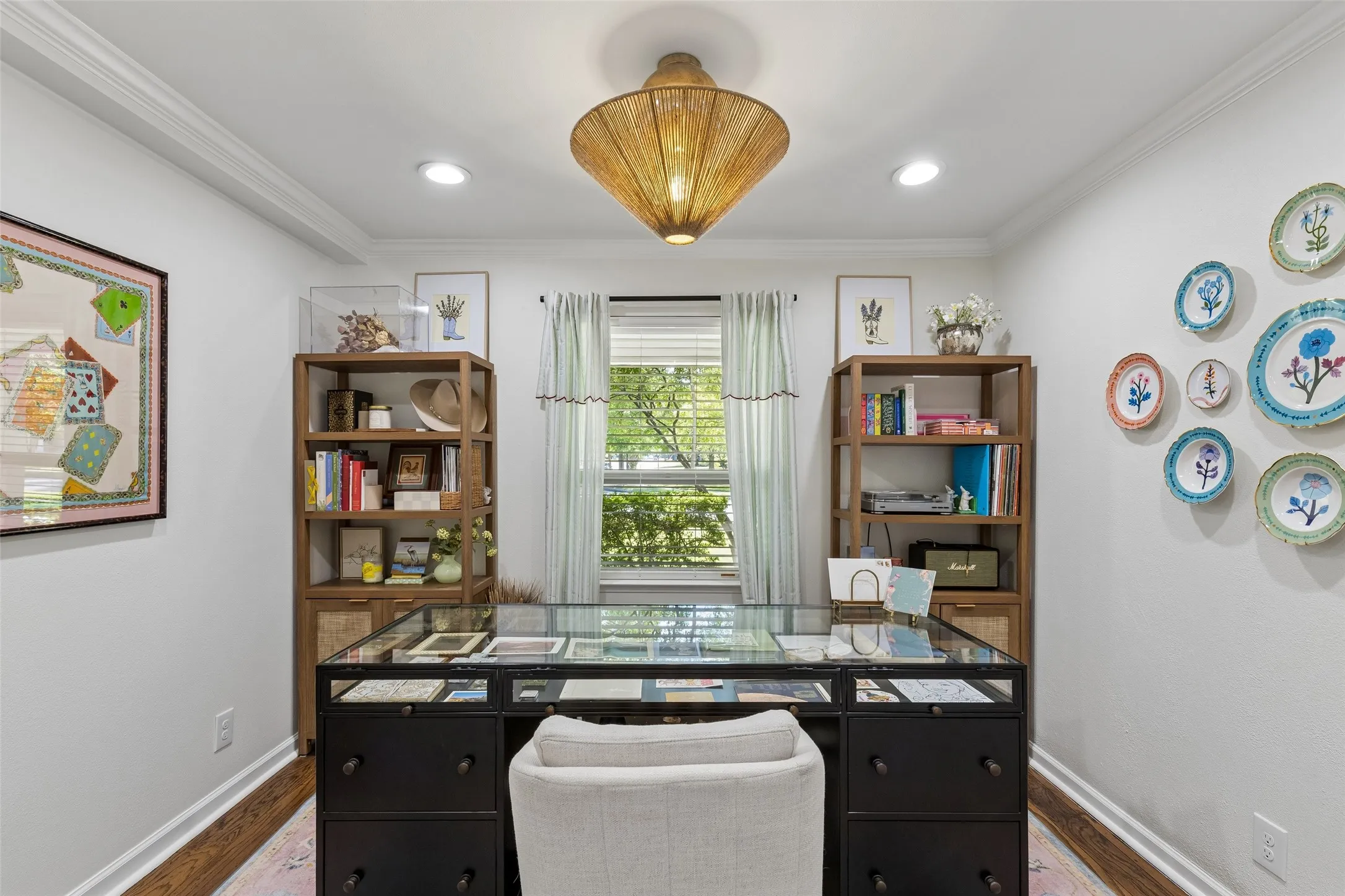 Private office with pocket doors for privacy.