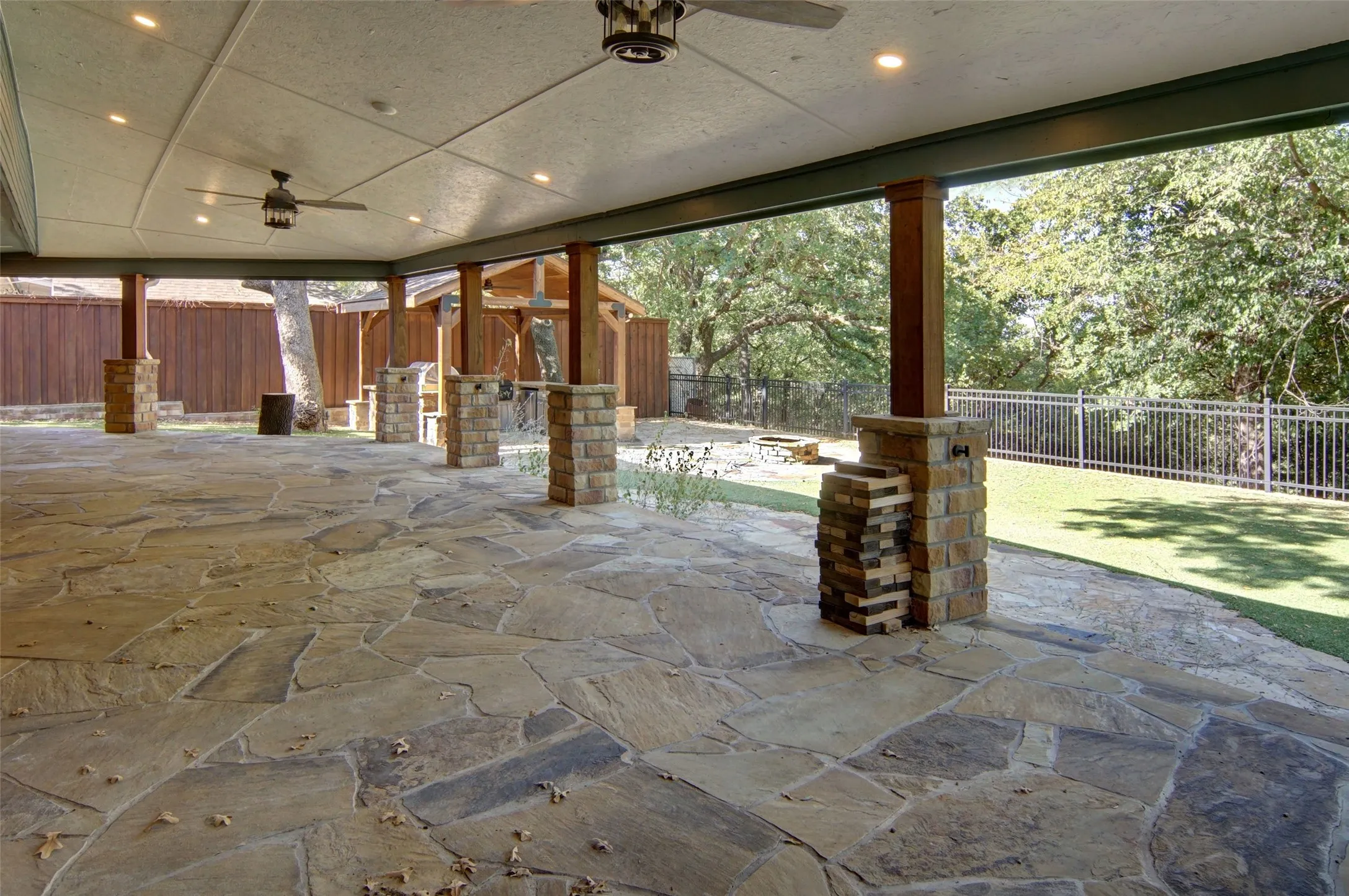 Magnificent back porch with Amazing stonework