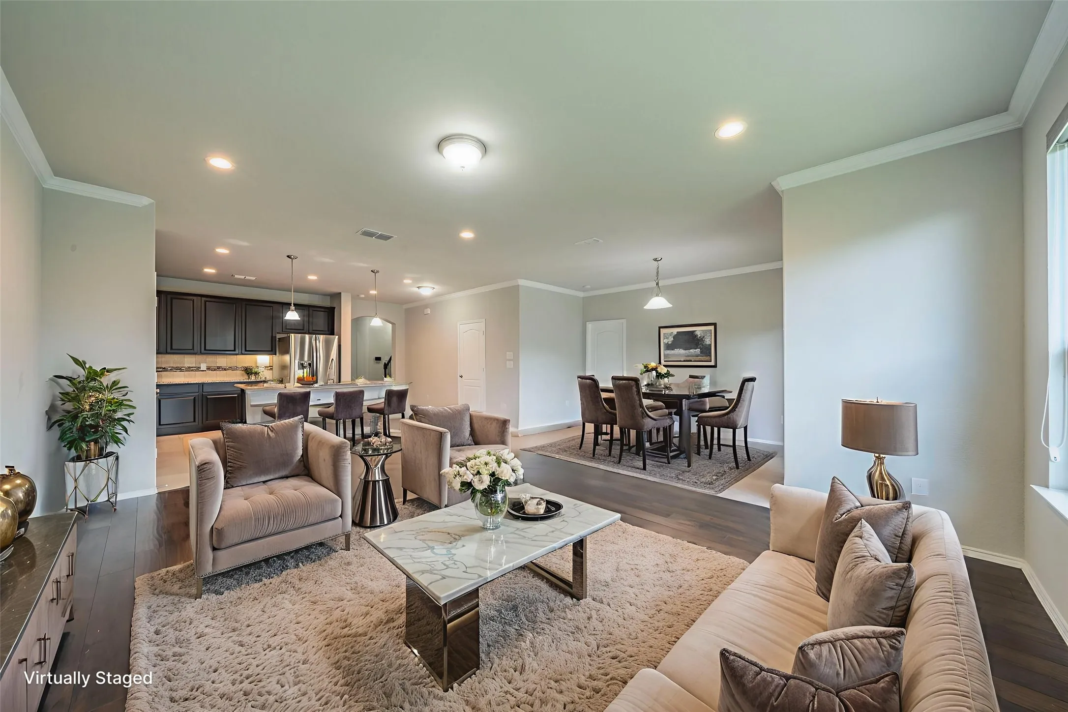 Open living, dining and kitchen area