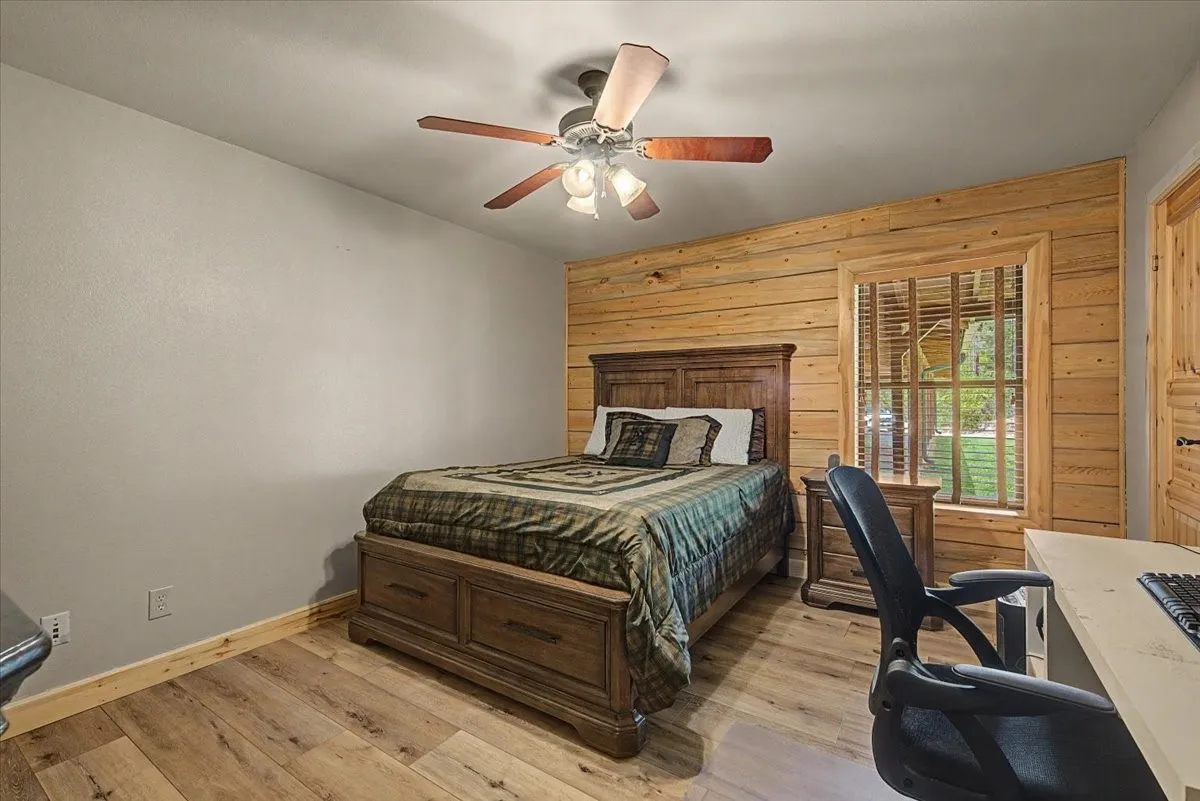 Wood-finish flooring with light-toned walls