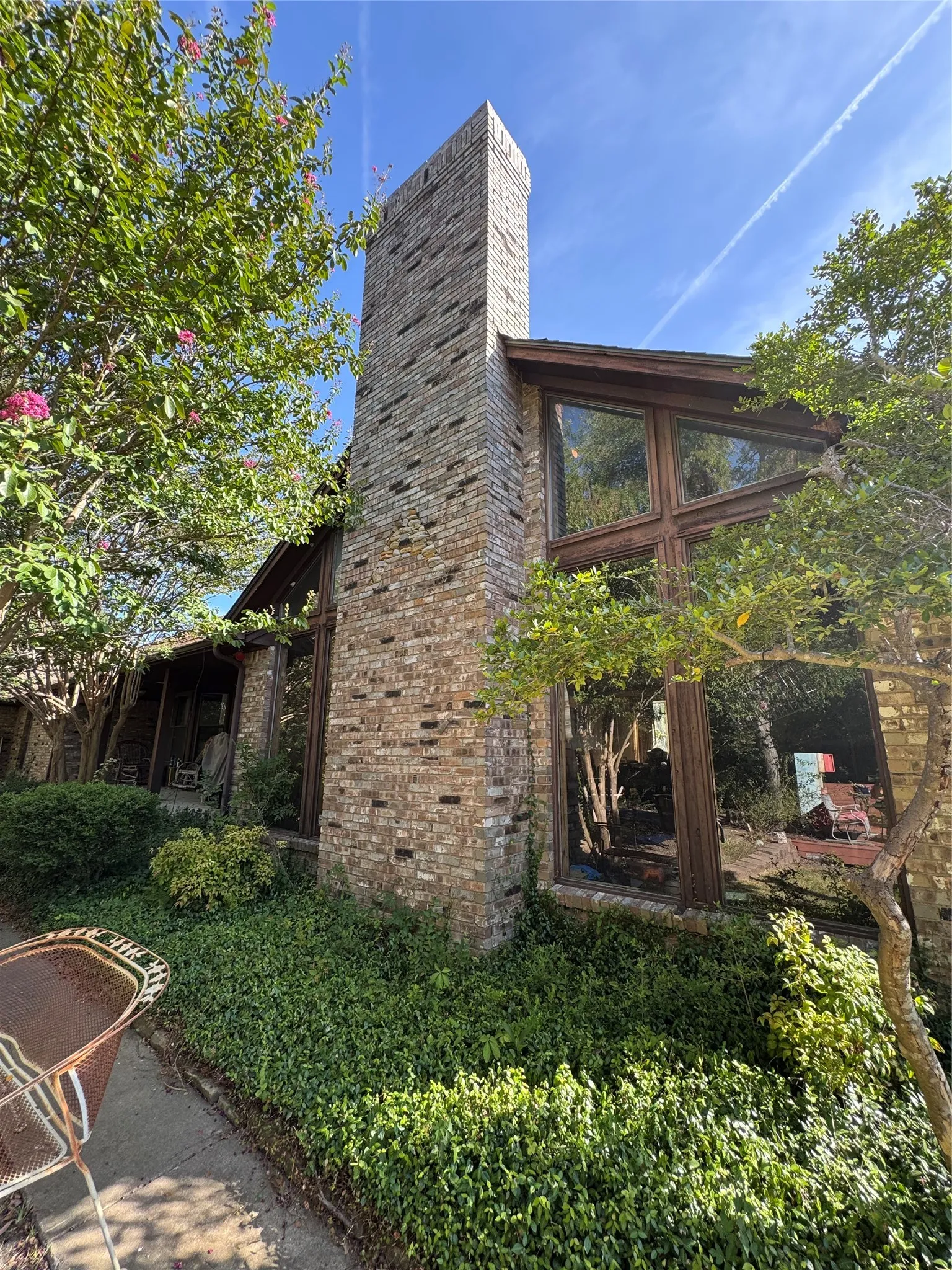 Grand stone Fireplace from the back