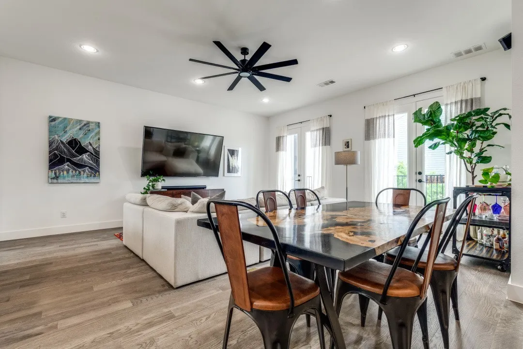 Dining, living, and balcony.