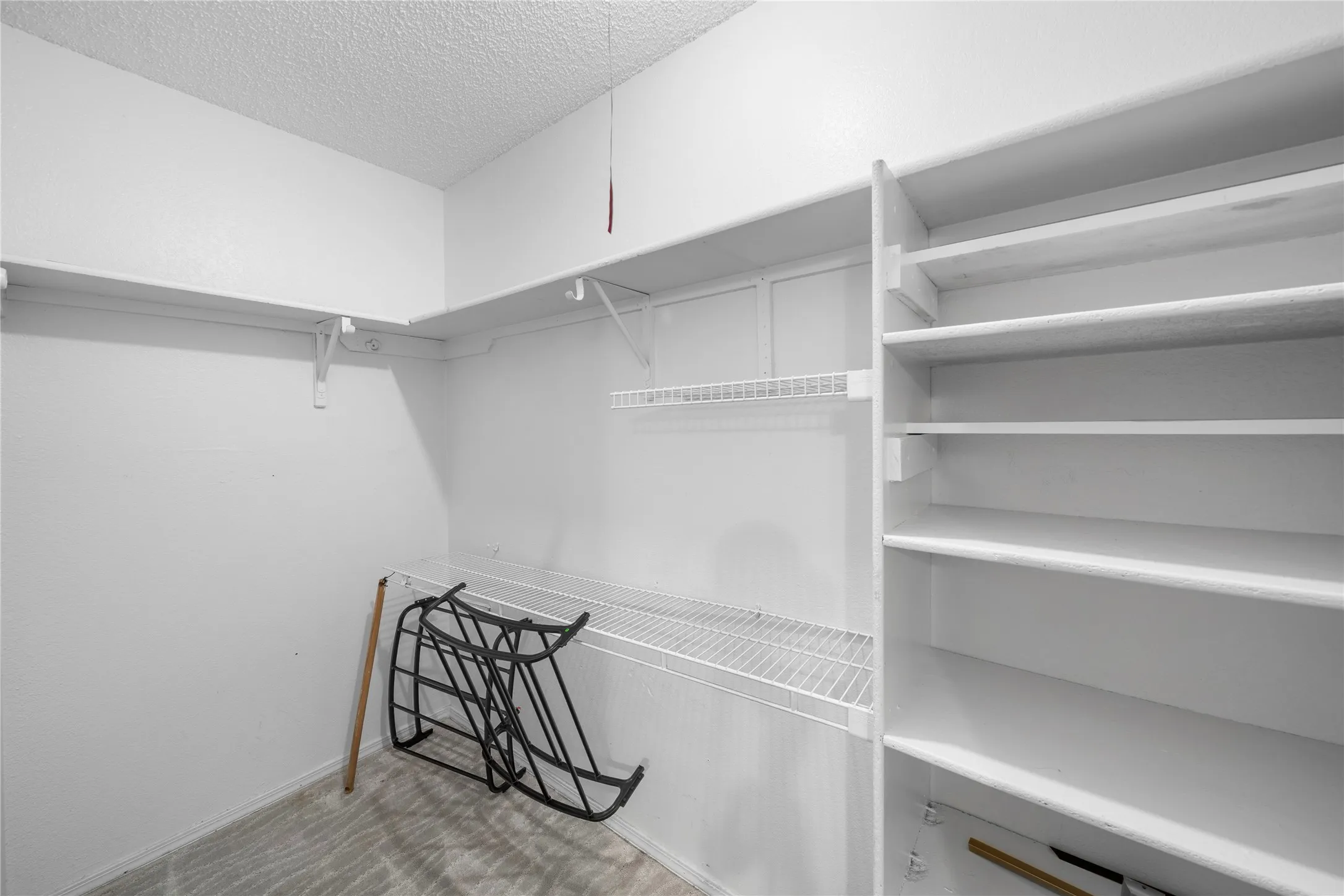 Built-in shelving, wire shelving, and hanging rods