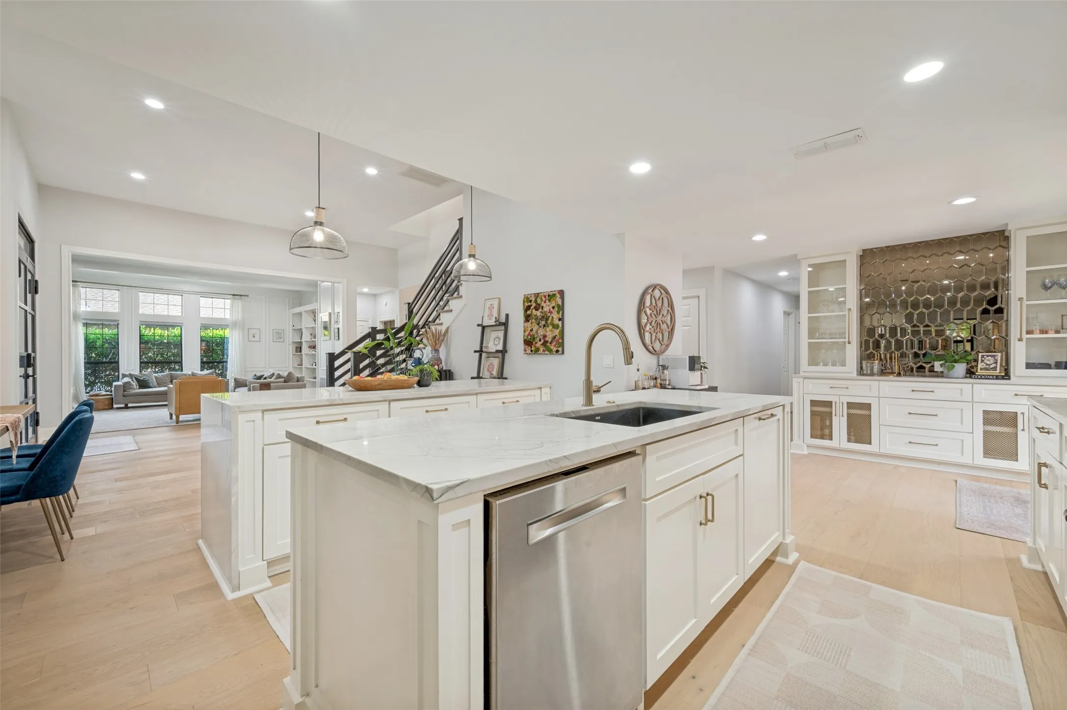 Gorgeous bar off the kitchen, white oak floors throughout
