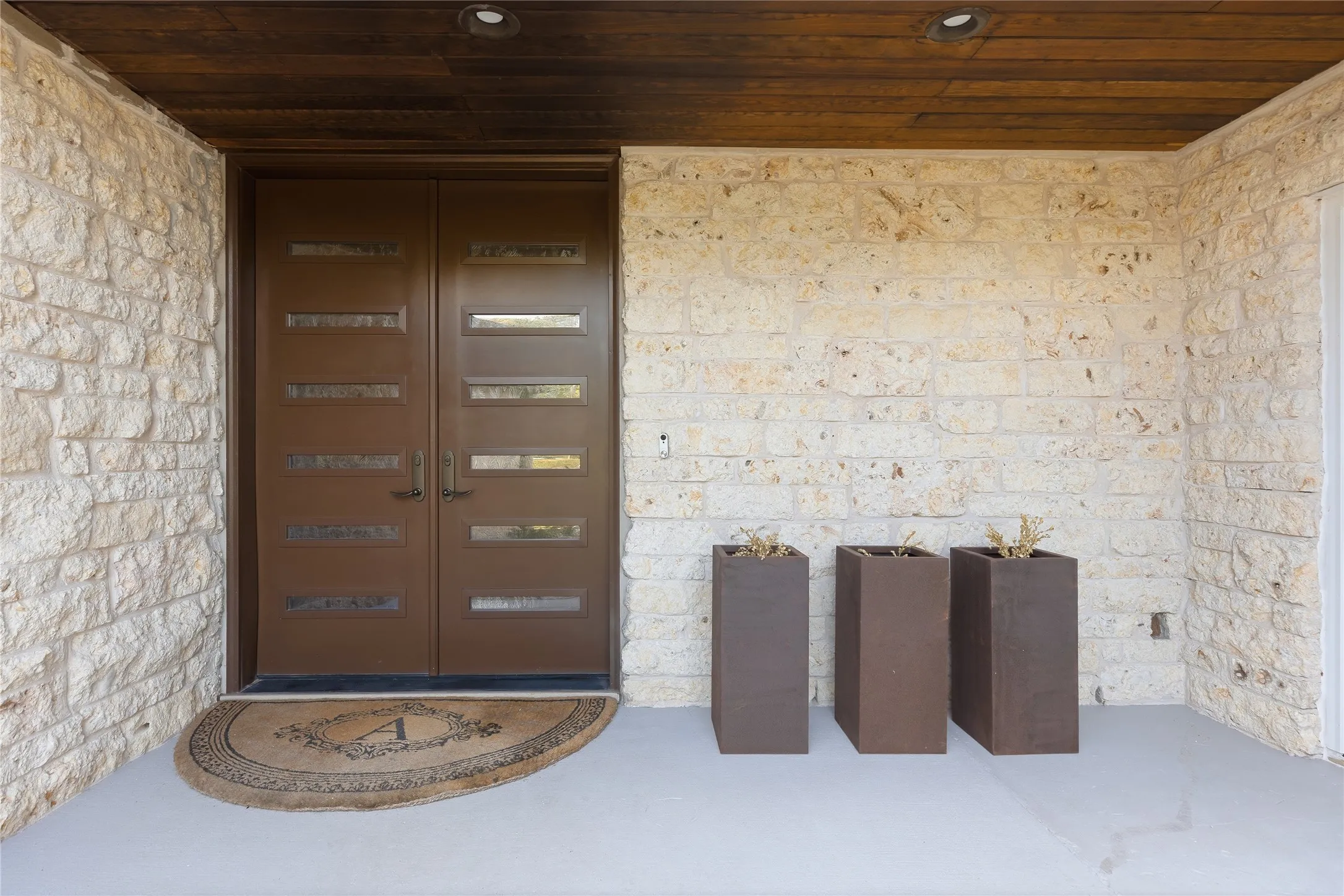 Double entry doors with frosted glass inserts