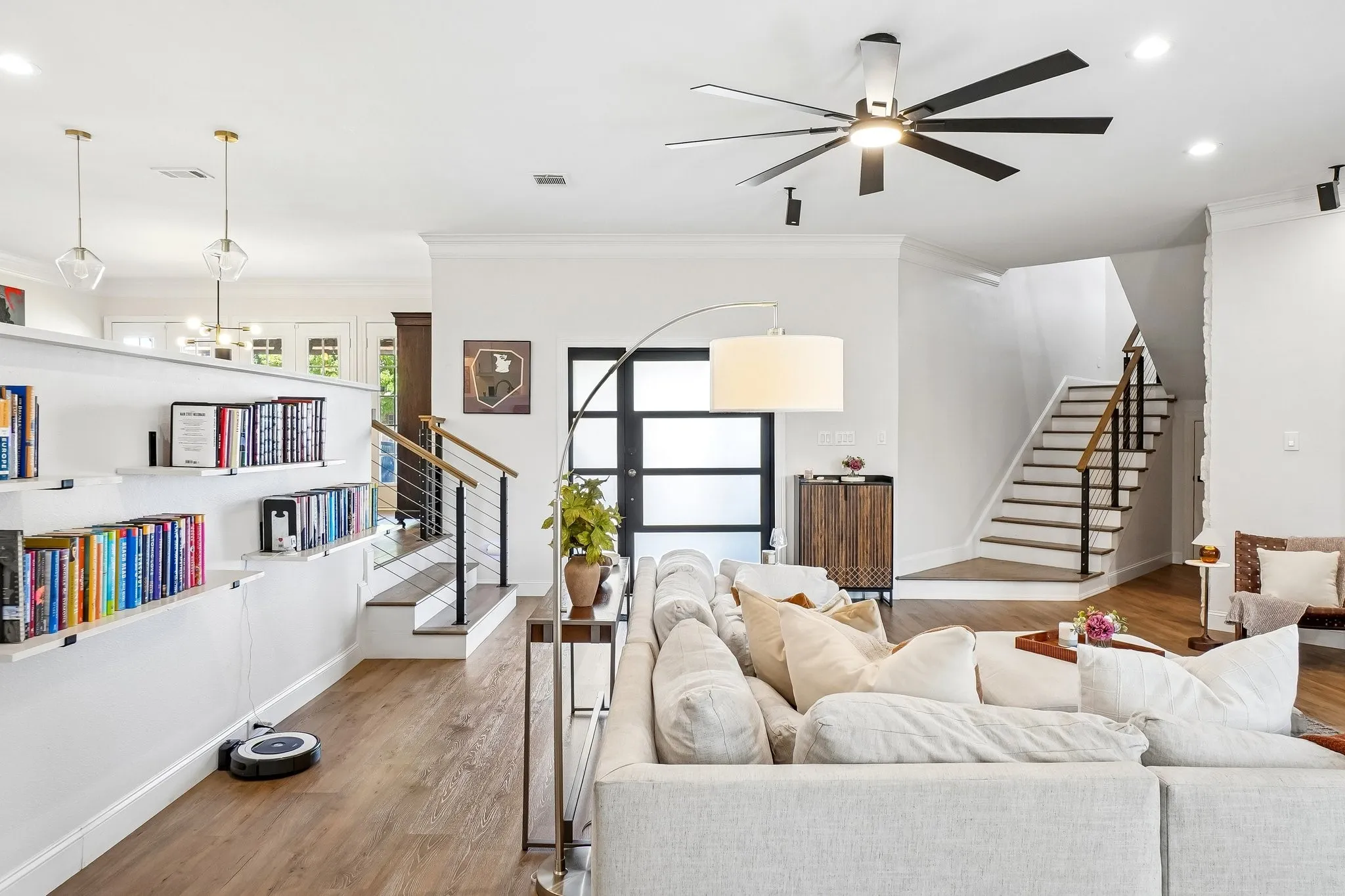 Wood-finish flooring throughout the living space