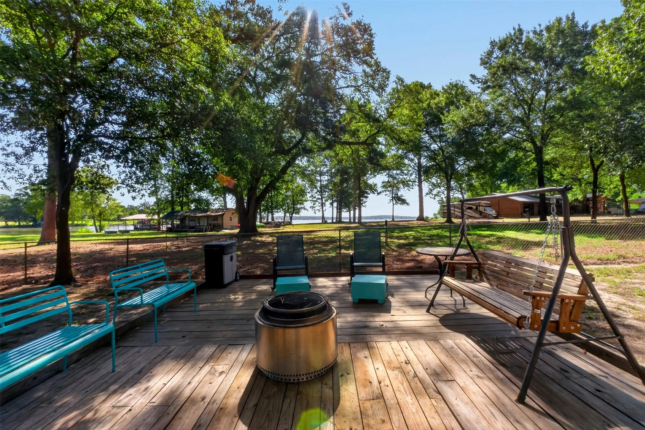 This deck is out on the property under the trees