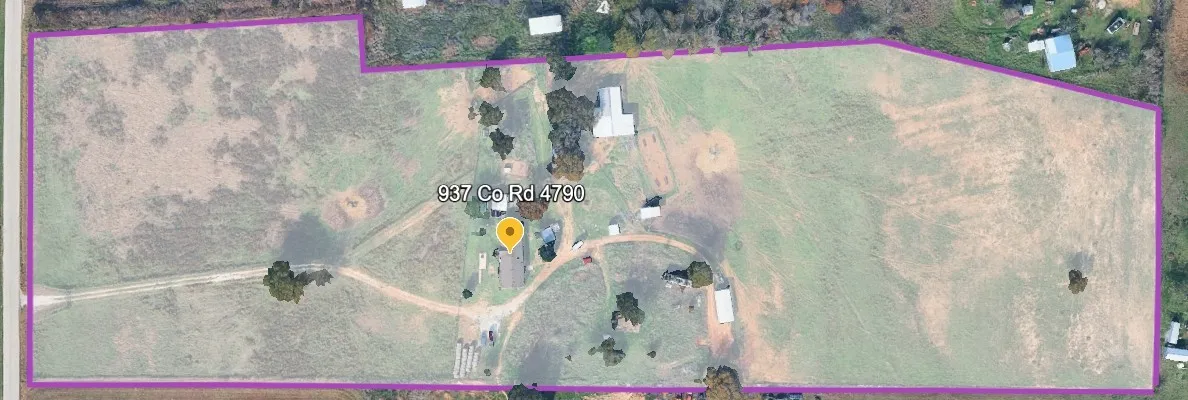Aerial Property Map. Displaying the property boundaries and structures at 937 Co Rd 4790