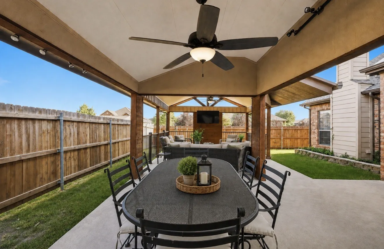 Outdoor Covered Patio Virtually Staged with decor
