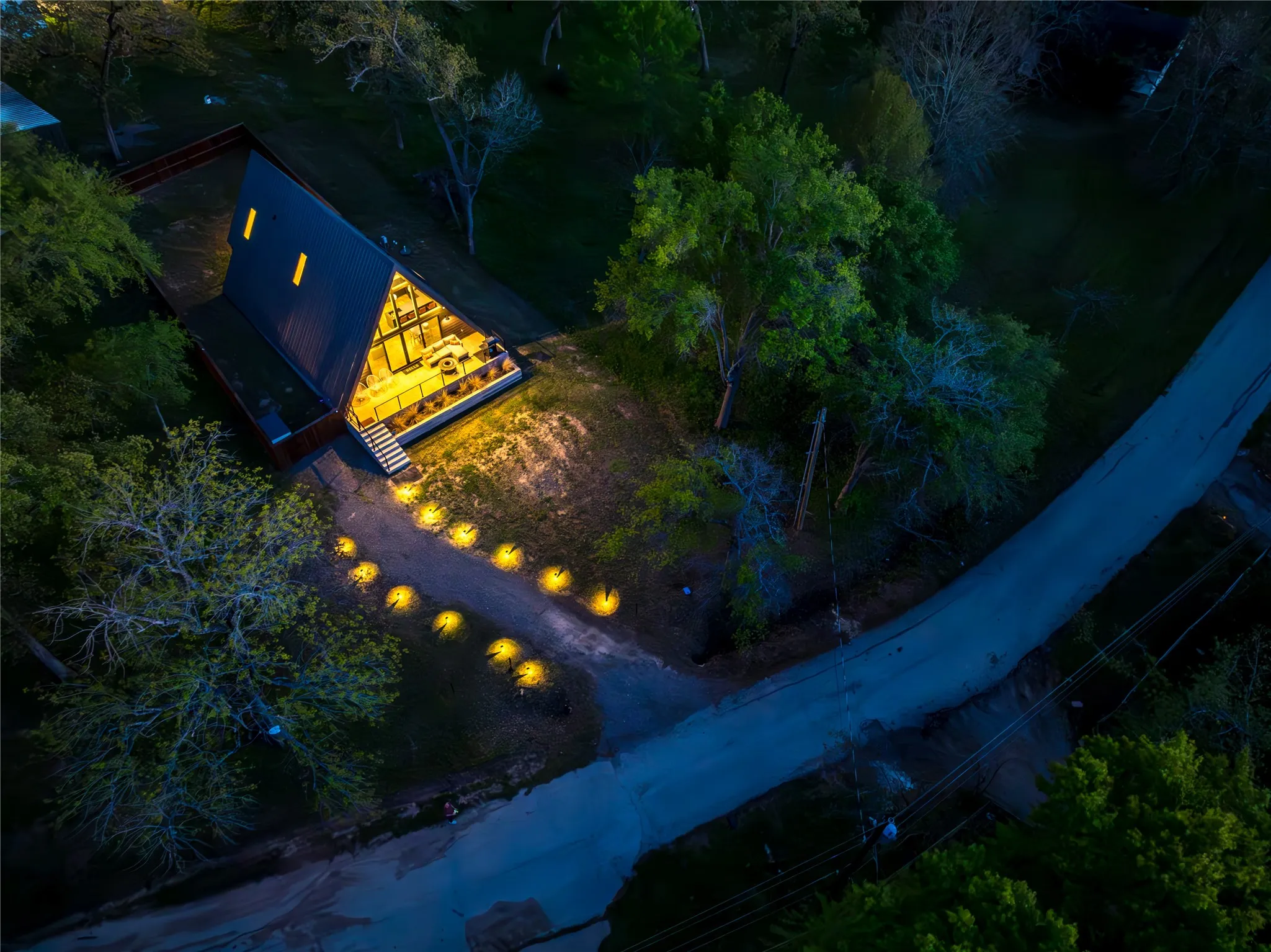 Aerial view of property, large fenced backyard