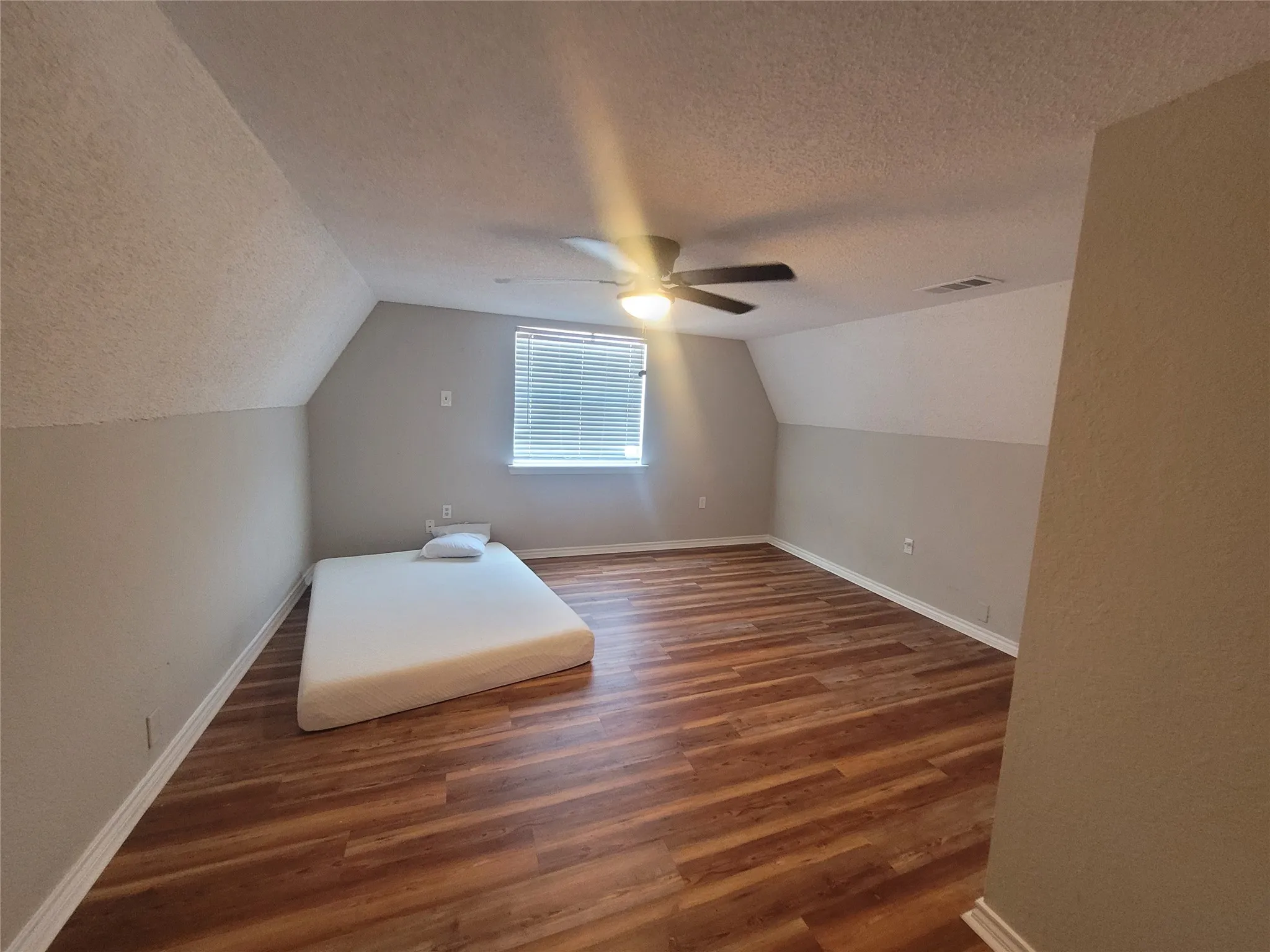 Large upstairs bedroom with walk in closet.