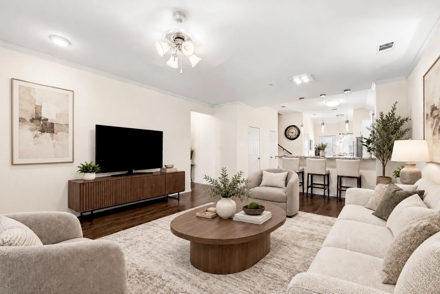 Virtually staged to illustrate an optional furniture arrangement & contemporary decor style