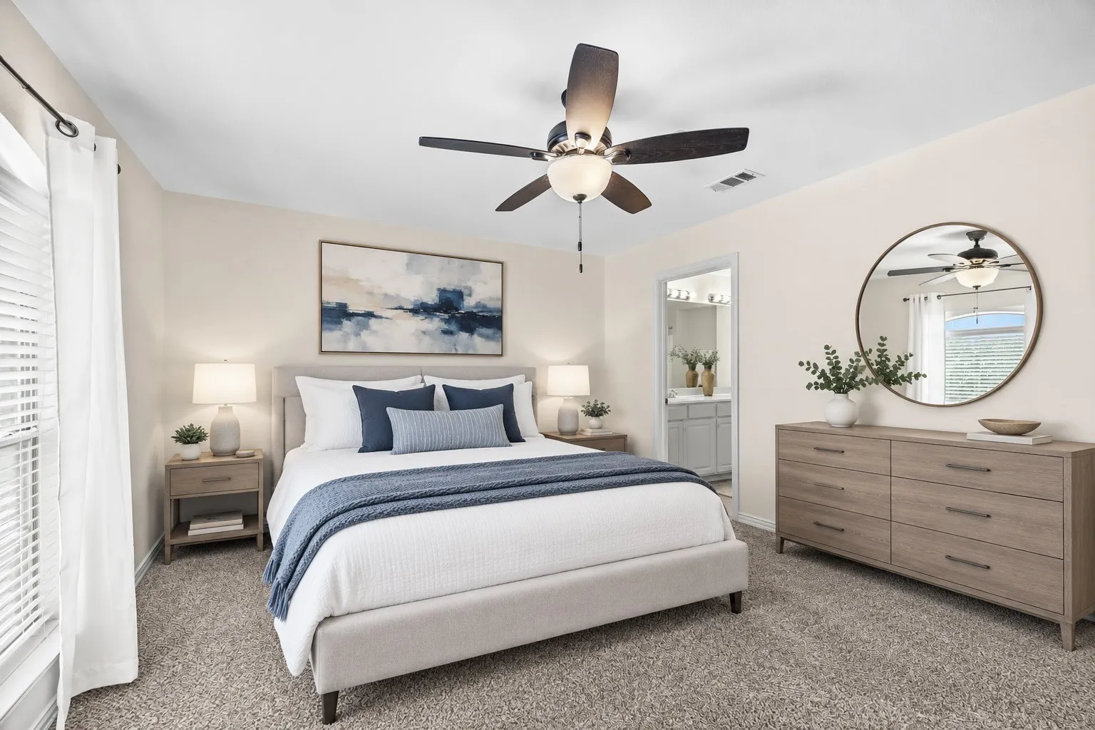 Virtually staged to illustrate an optional furniture arrangement & contemporary decor style