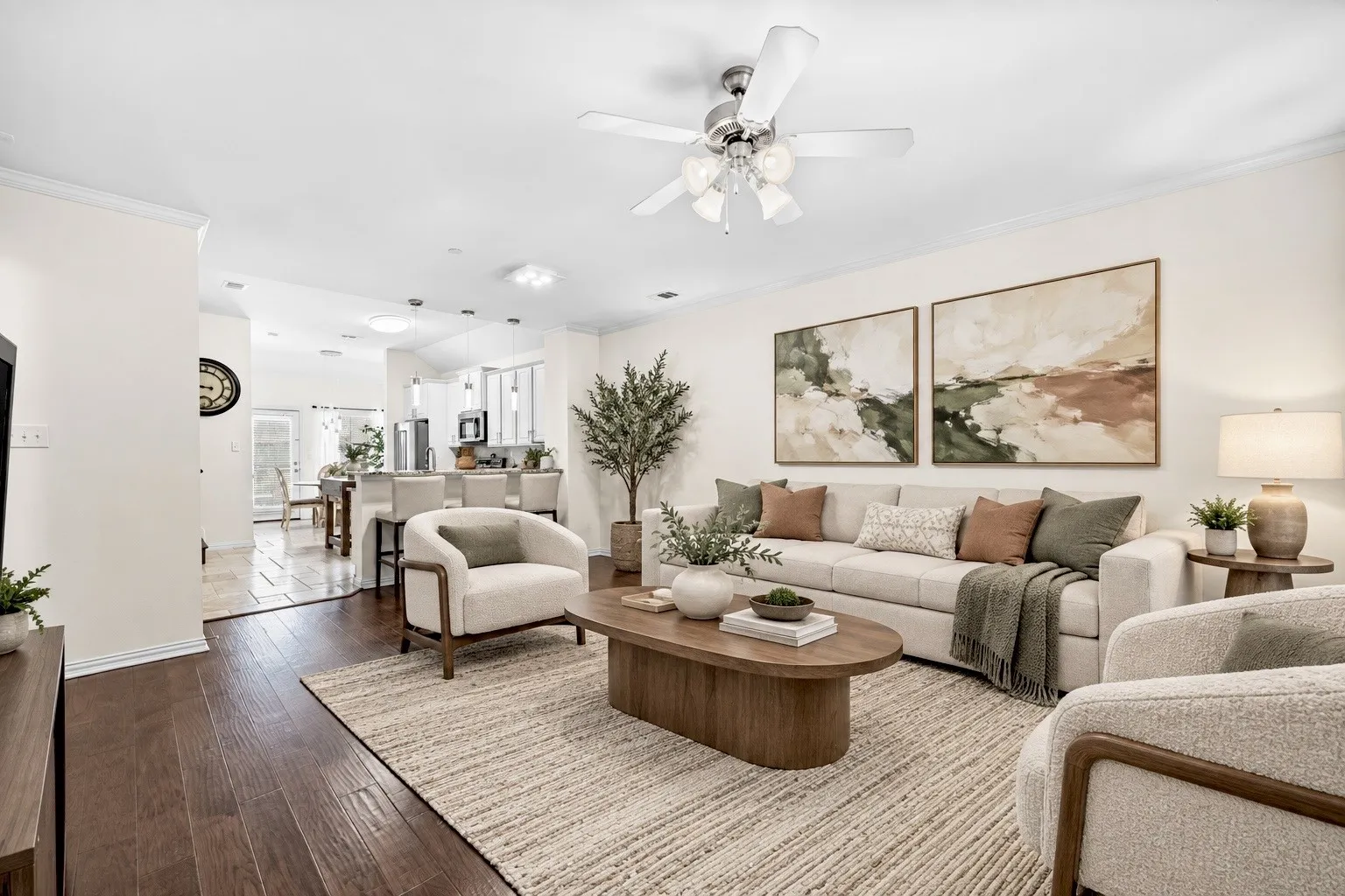 Virtually staged to illustrate an optional furniture arrangement & contemporary decor style