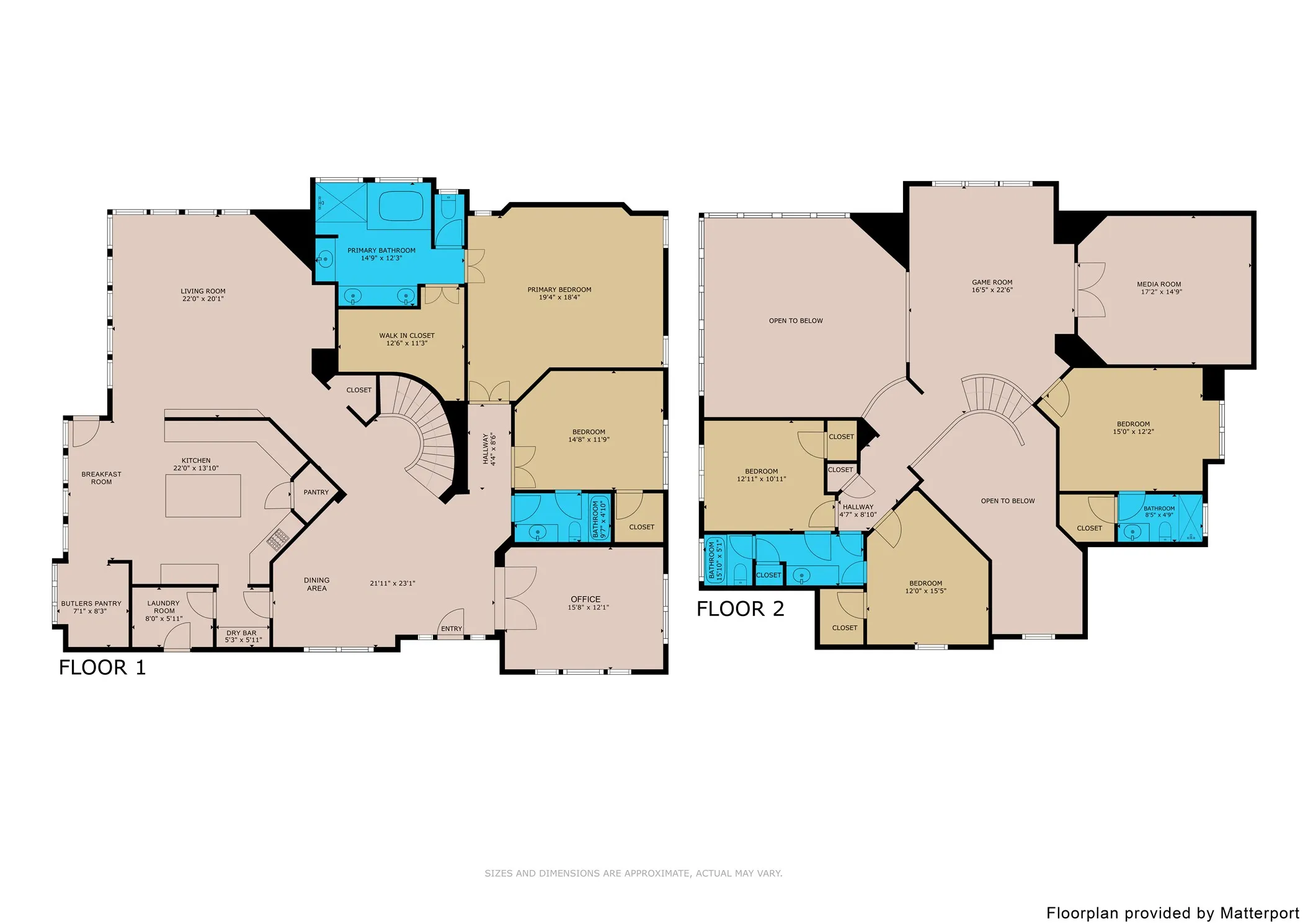 Primary + 1 bedroom & Office OR 2 offices downstairs and a 2nd Primary Up