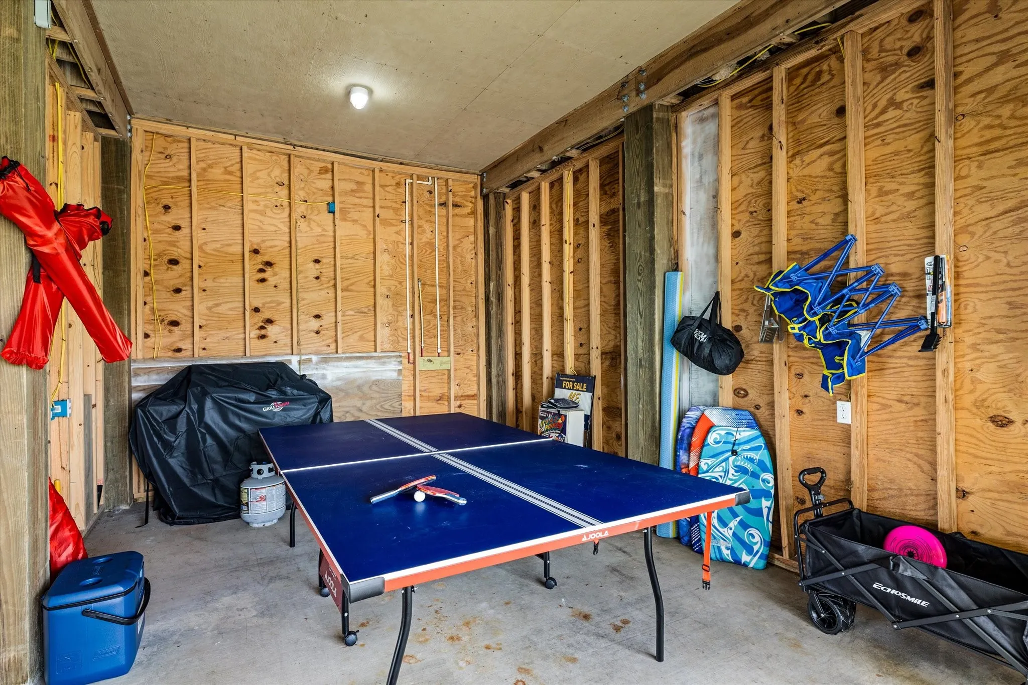 Ping pong table, grill w accessories. Beach chairs and wagon, boogie boards +++
