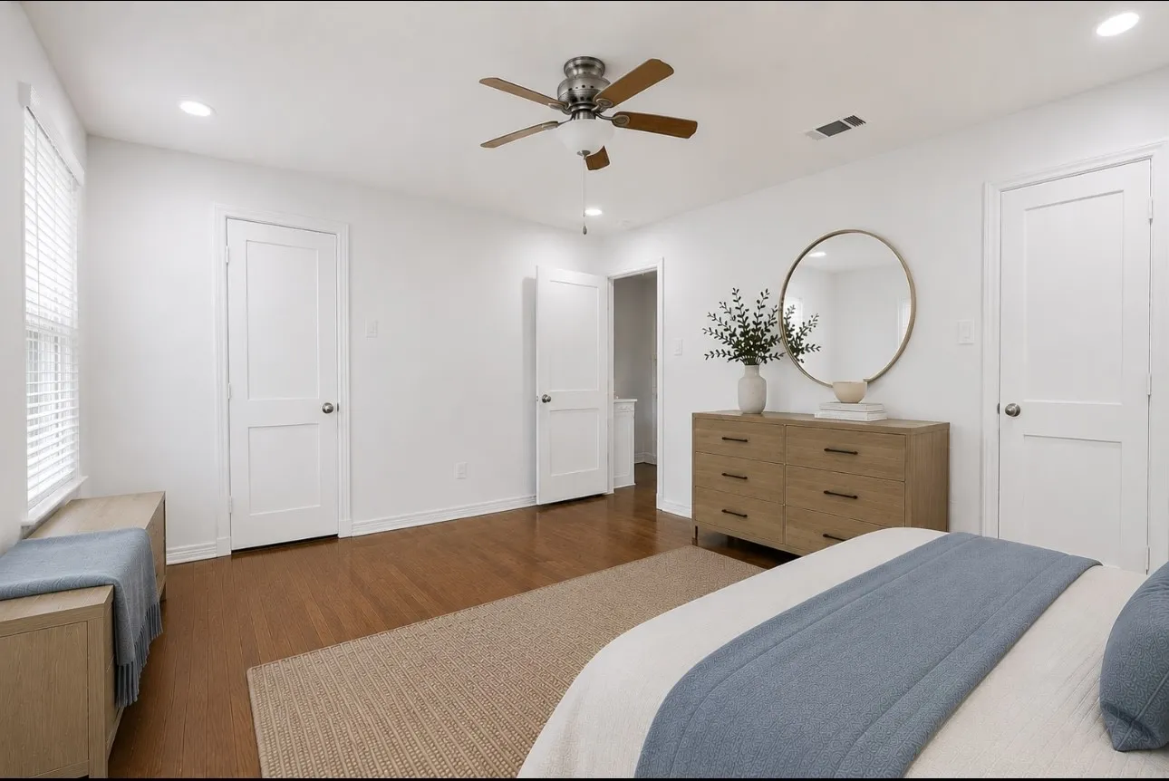 Virtually staged view towards the hallway.