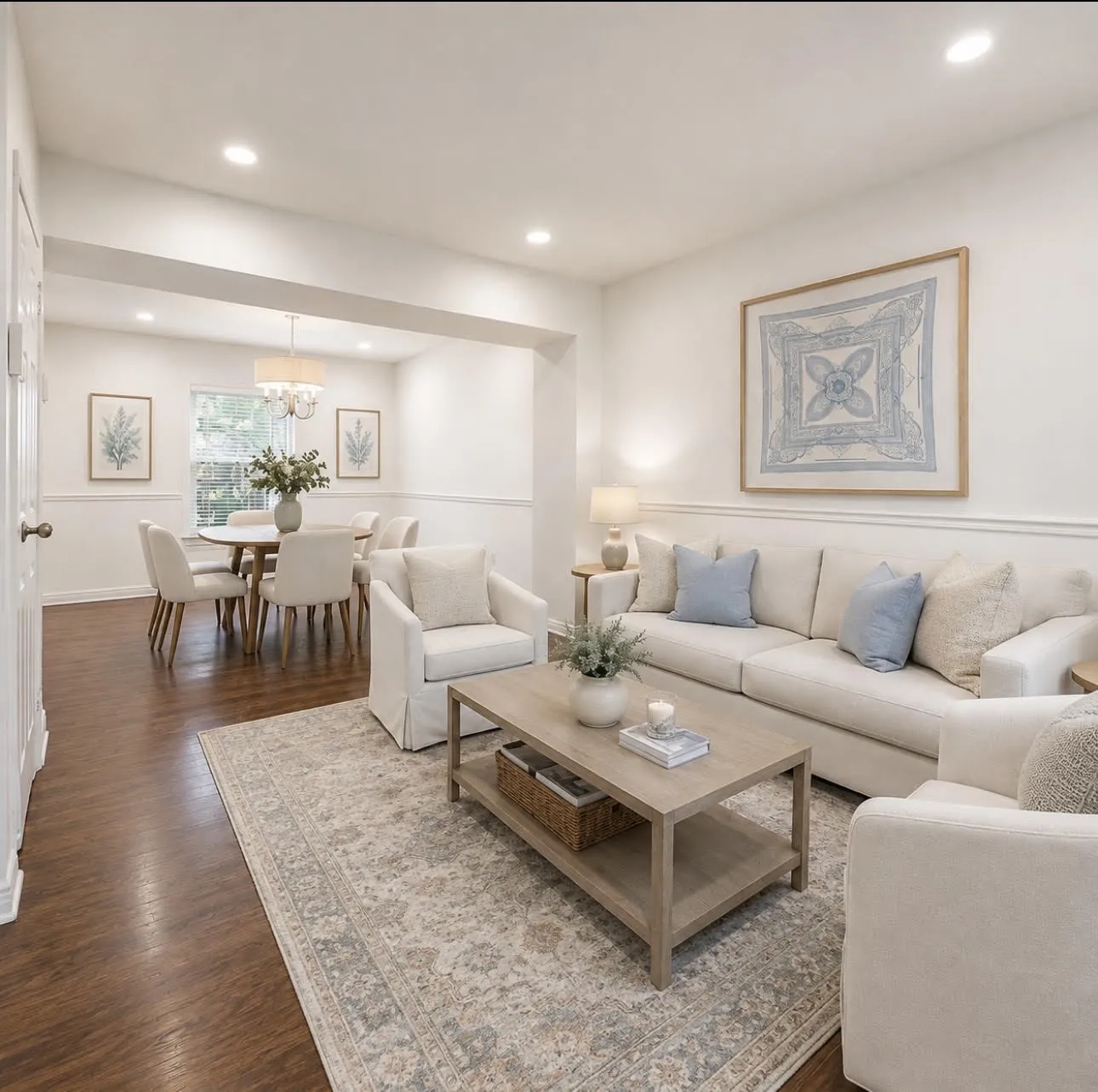 Virtually staged Living Room.