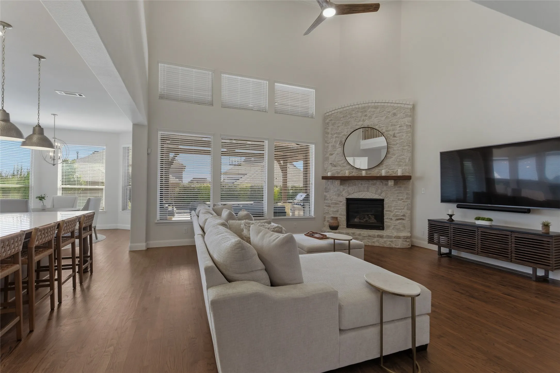 Large living room with fireplace