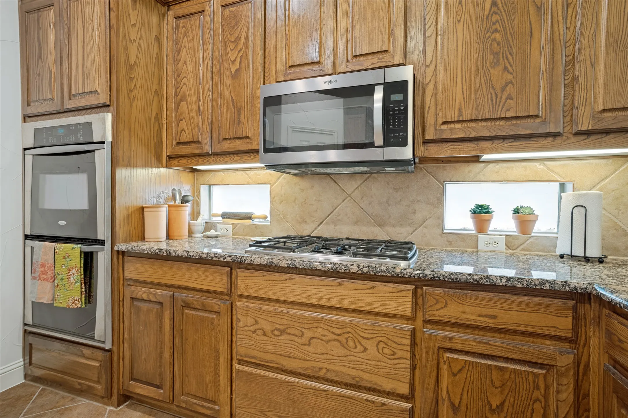 Double ovens along with lots of prep counter space.